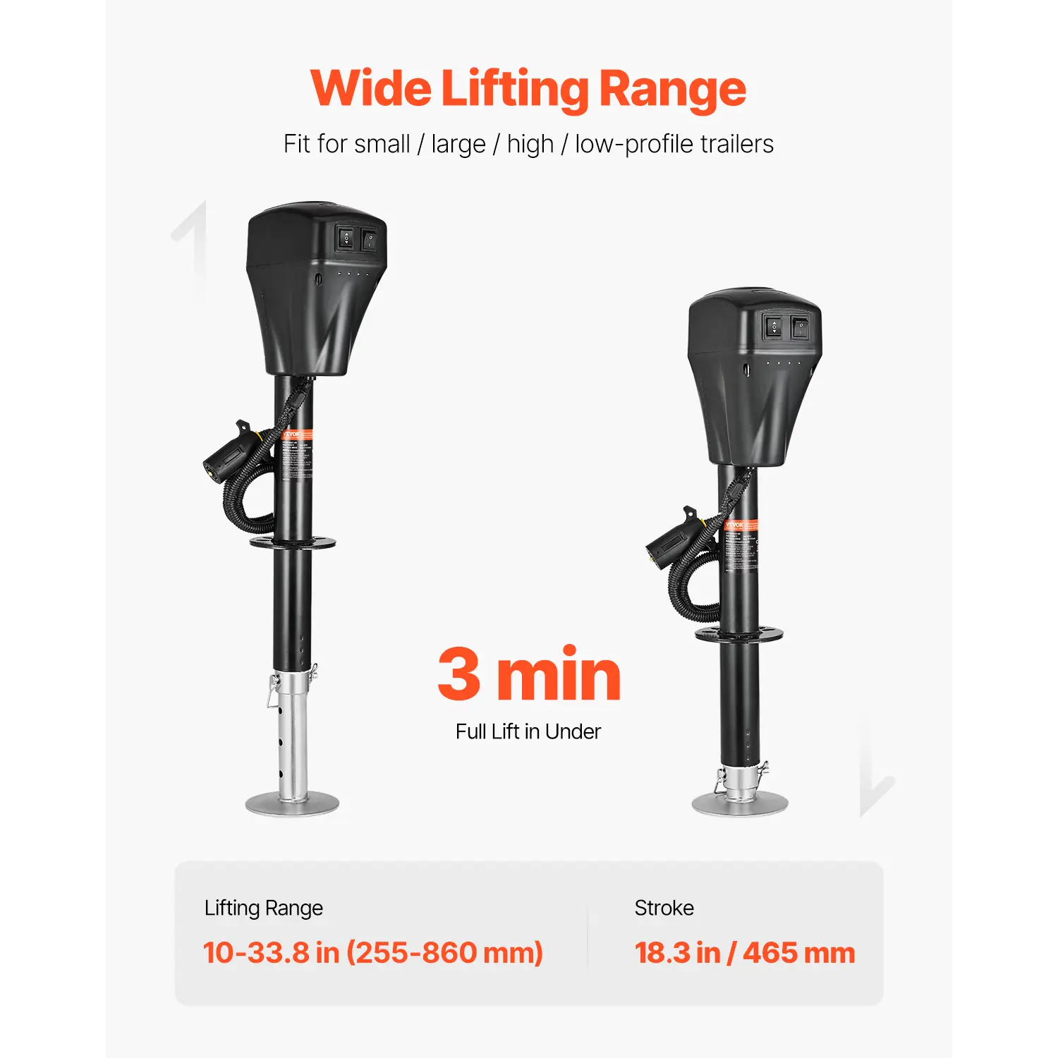 Electric Trailer Jack, 5000 lbs, Heavy Duty RV Electric Power Tongue Jack with 7-pin Connector, Manual Crank Handle & Weatherproof Jack Cover, 10"-28.3" Lift, for Trailers, Campers & RVs, Black