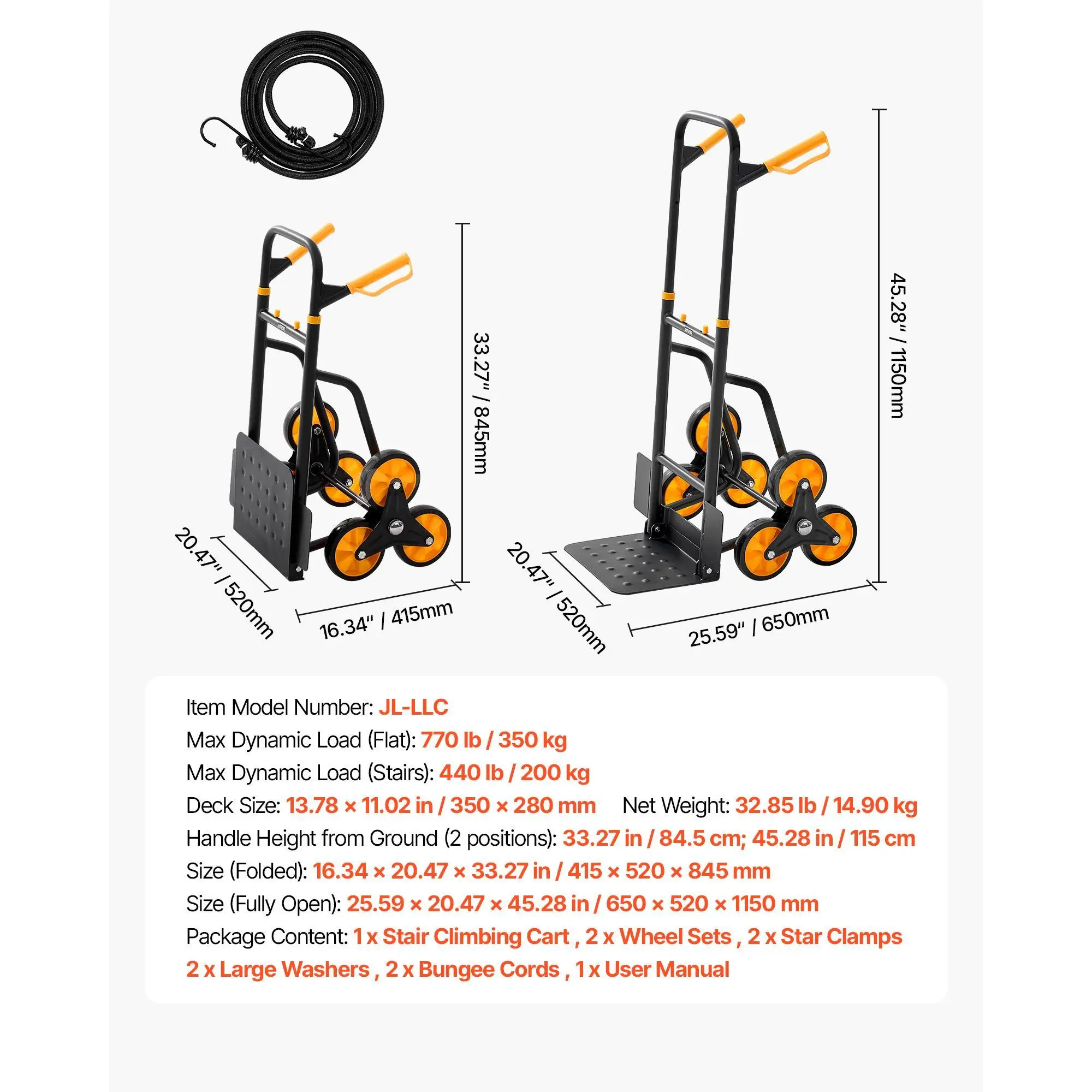 3 in 1 Industrial Convertible Stair Climbing Cart, 770 lbs Max Load, Folding Hand Truck Dolly with Handle & Wheels, Stair Climbing Utility Trolley for Transport & Moving