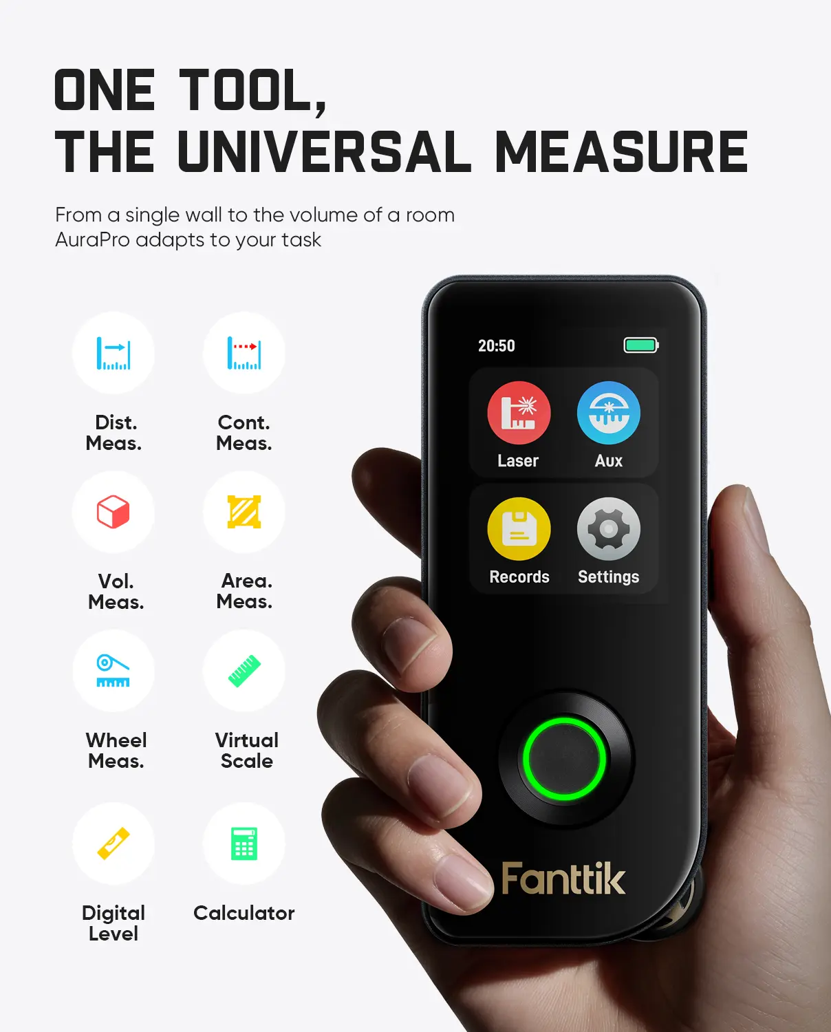 【FathersDayGift】3-in-1 Laser Measuring Tool - 197Ft Rechargeable Range Finder with IPS Touch Screen, Side LCD, Wheel Roller, 3-Axis Self Levelling Laser Leveler Tool, User-Friendly Interface, Portable for Home DIY