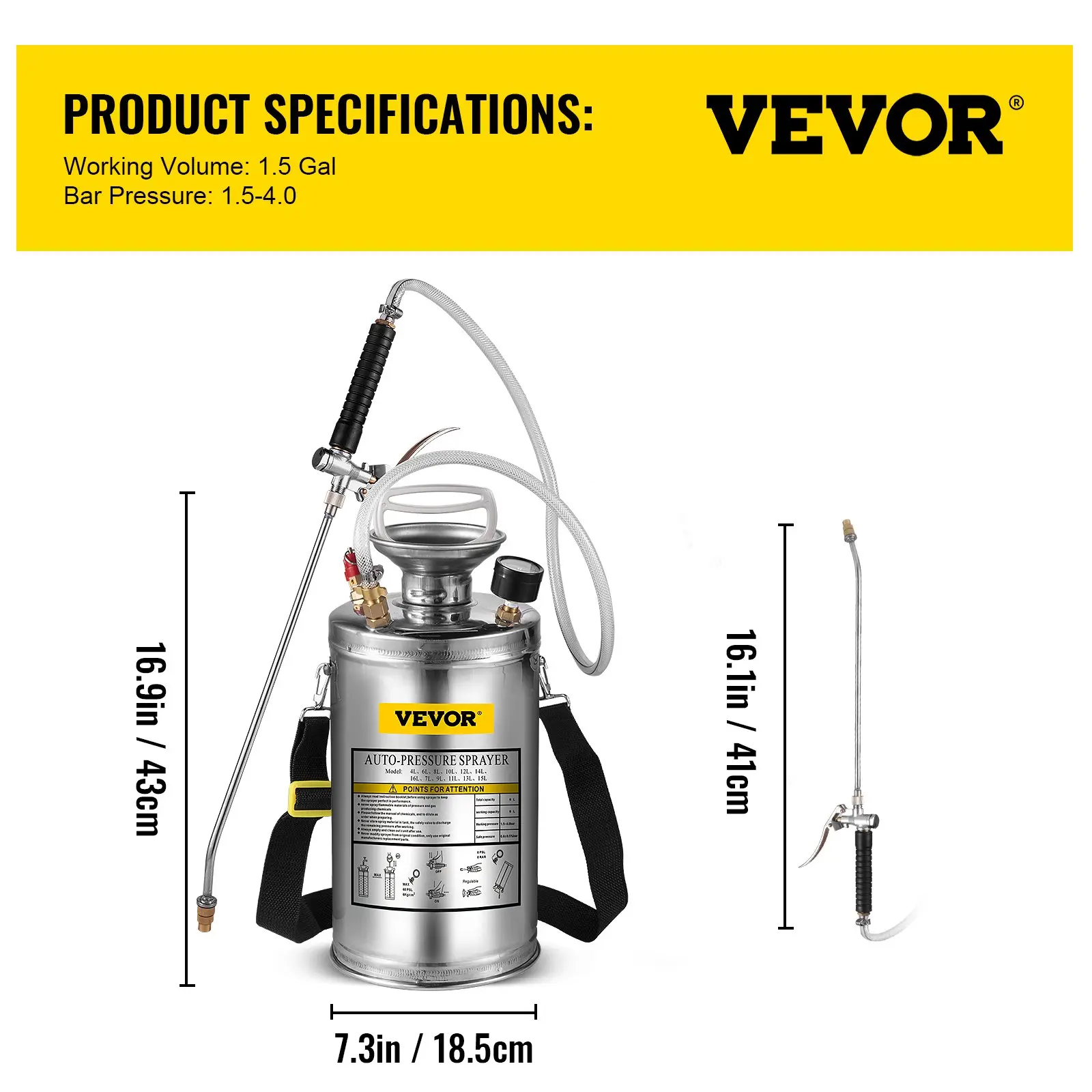 Stainless Steel High Pressure Hand Pump SprayerSet with WandHandle & Reinforced HosePressure GaugeSafety Valvey