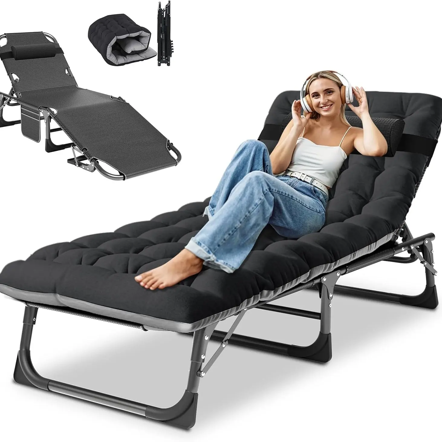 3-in-1 Sun Tanning Chair – Adjustable Folding Lounge Chair with Mat for Beach, Patio, Pool & Outdoor Relaxation