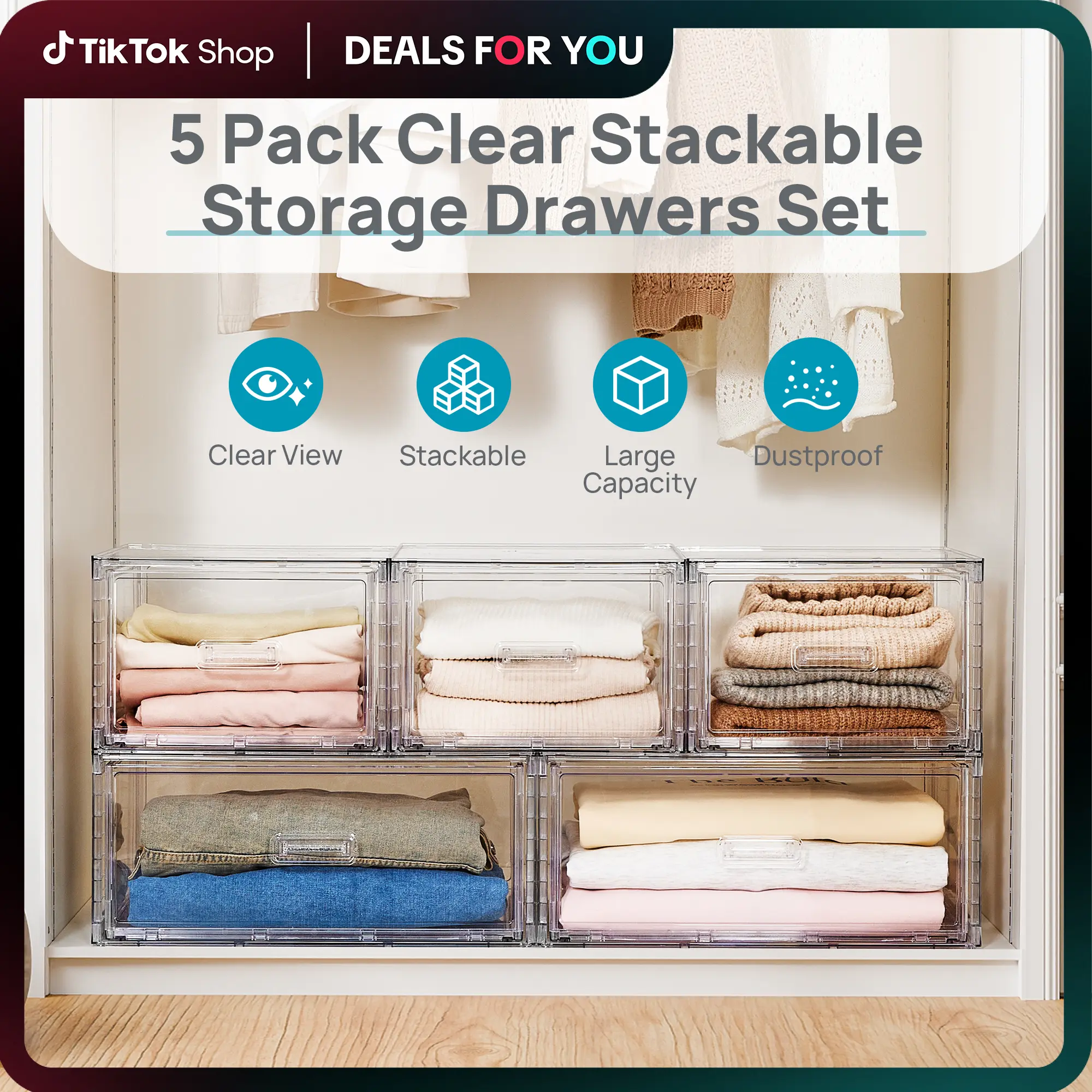 Underbed Storage Drawers – Clear Stackable Dust-Proof Bins for Shoes, Clothes, Bedding & Seasonal Storage