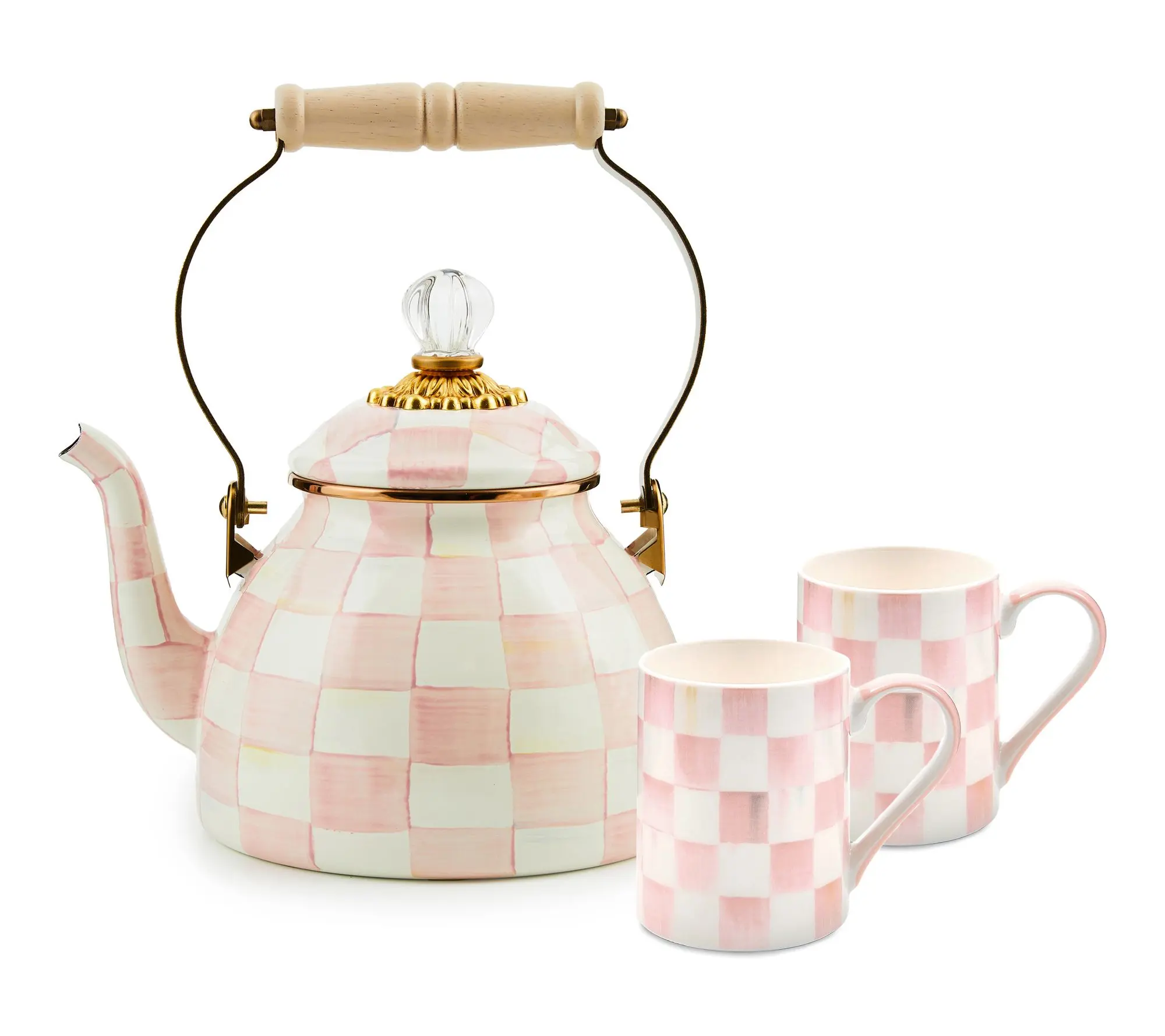 2QT Enamel Tea Kettle & 2 Mug Set – Elegant Tea-Time Collection for Everyday Sipping & Entertaining