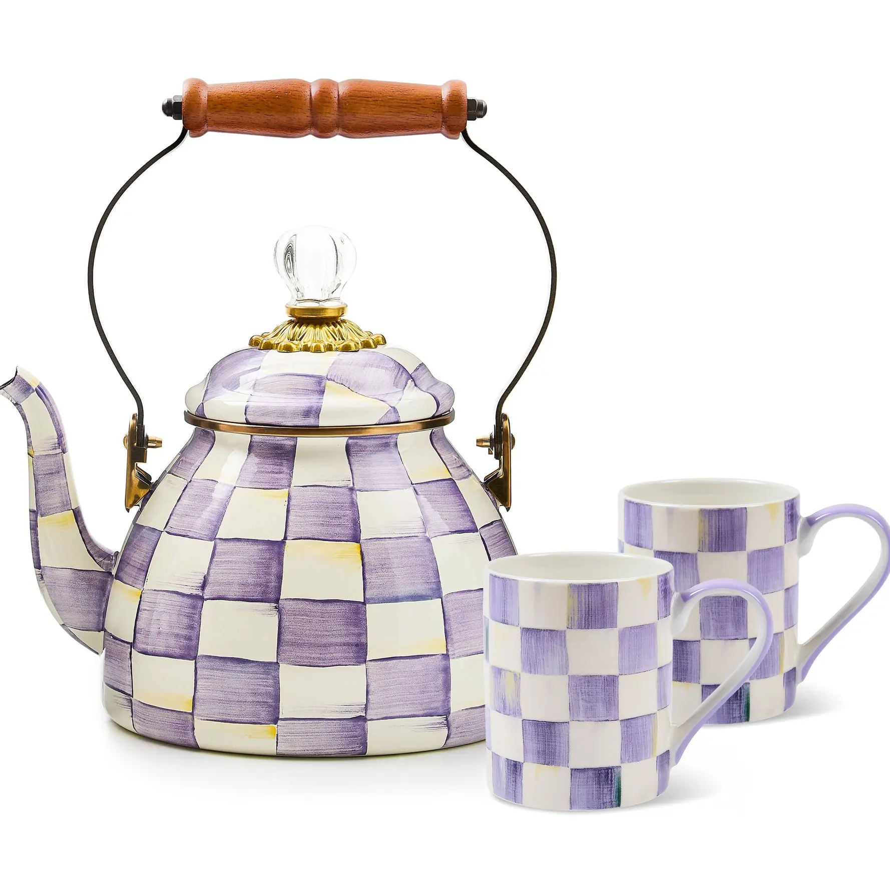 2QT Enamel Tea Kettle & 2 Mug Set – Elegant Tea-Time Collection for Everyday Sipping & Entertaining