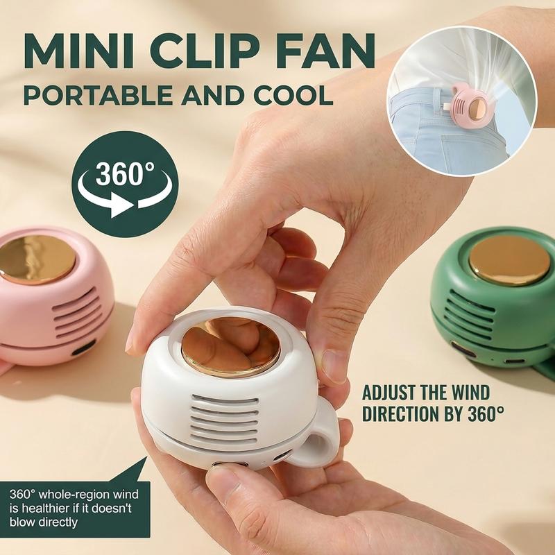 Mini Bladeless Clip Fan –5H Battery Life Portable Rechargeable Silent Cooling Fan with 3 Speeds & 360° Rotation