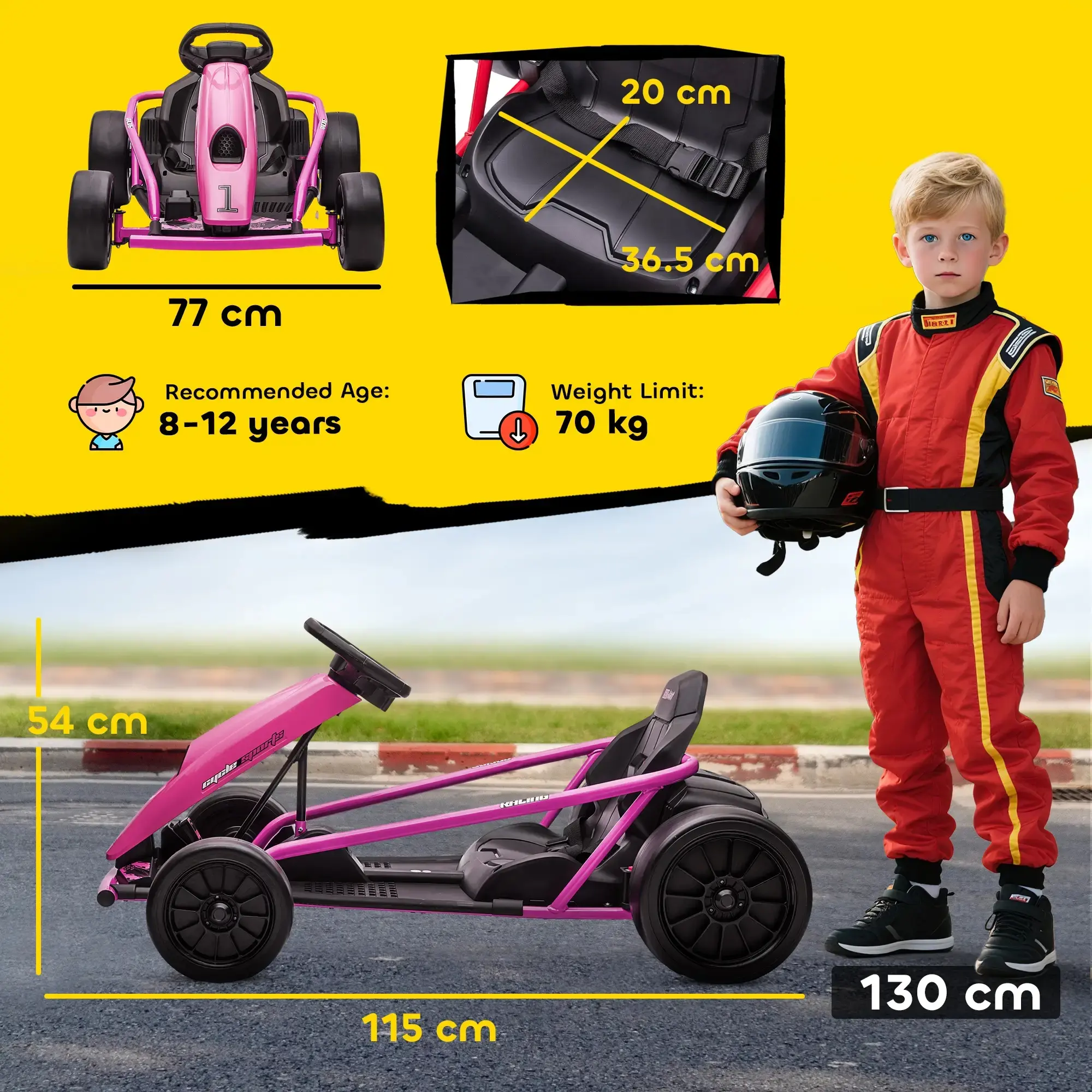 24V Electric Go-Kart – Kids Drifting Ride-On Car with Music, Horn & Speeds up to 8.1 MPH
