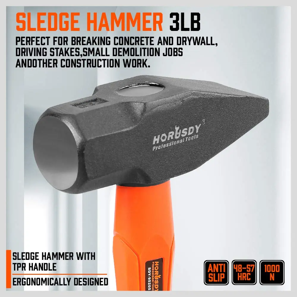 5-Piece Hammer Set, 16oz Ball Pein Hammer | 32oz Ball Pein Hammer | 32oz Rubber Mallet | 3lb Sledge Hammer | 3lbCross Peen Hammer