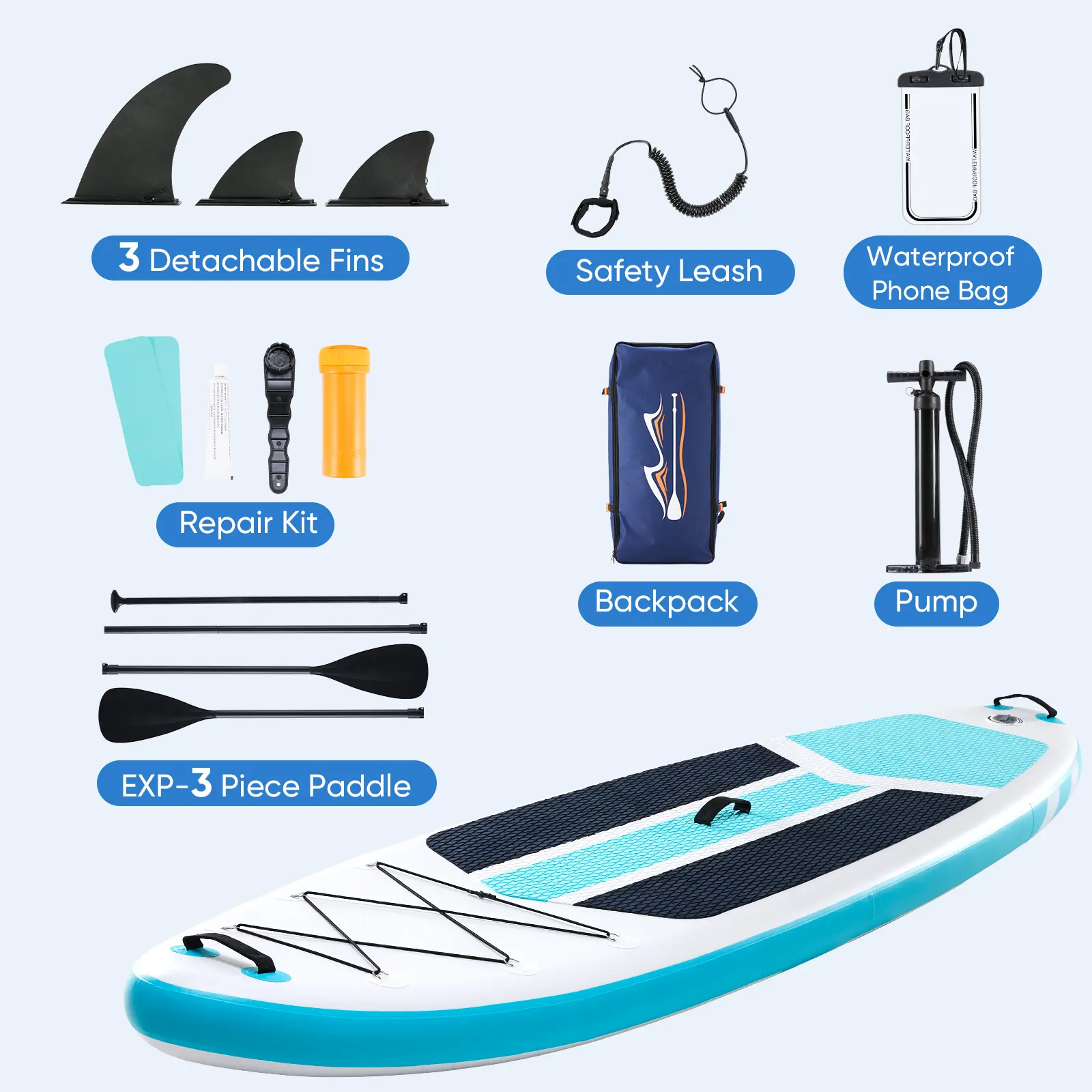 Multi Purpose Inflatable Stand Up Paddleboard, Premium PVC SUP with 2-in-1 Outdoor Paddle, Wide Stable Design, Non-Slip Comfort Deck, Supports 400lbs for Adults