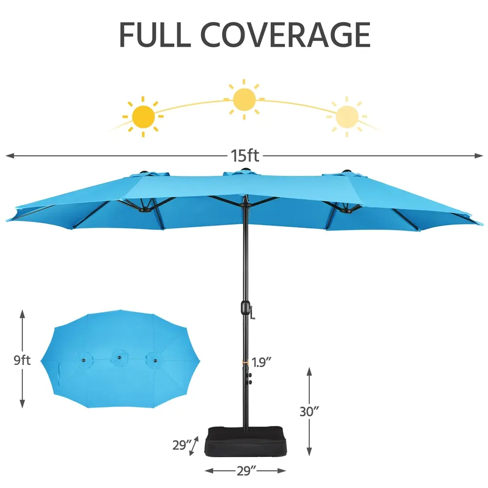 【On Sale】Massive 15/13ft Double-Sided Patio Umbrella | Heavy Duty & 2 Sandbags Included, Easy Crank for Garden Pool and Lawn