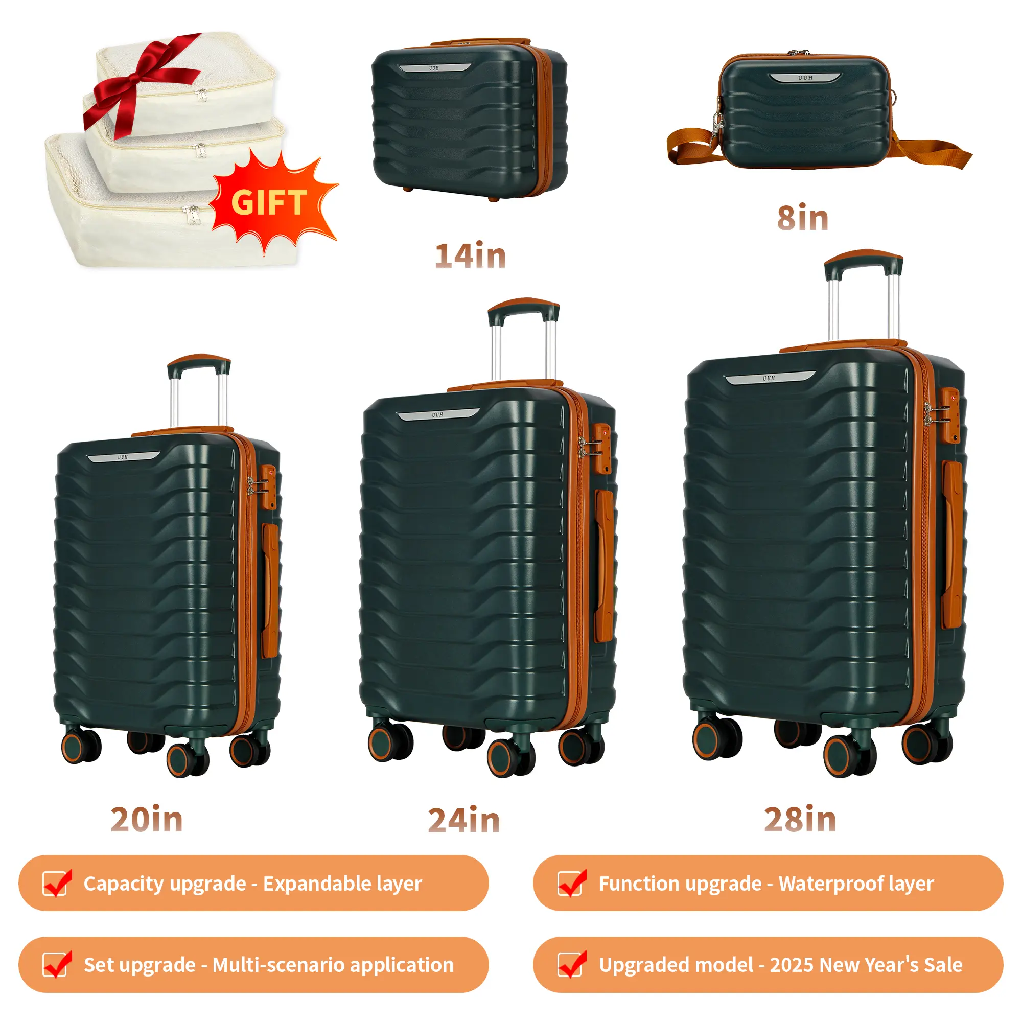 Expandable Luggage Sets 9pcs/8pcs/7pcs/4pcs Suitcase Sets With Water-Proof and Expandable Layer Makeup Bag Side Hooks And TSA Lock