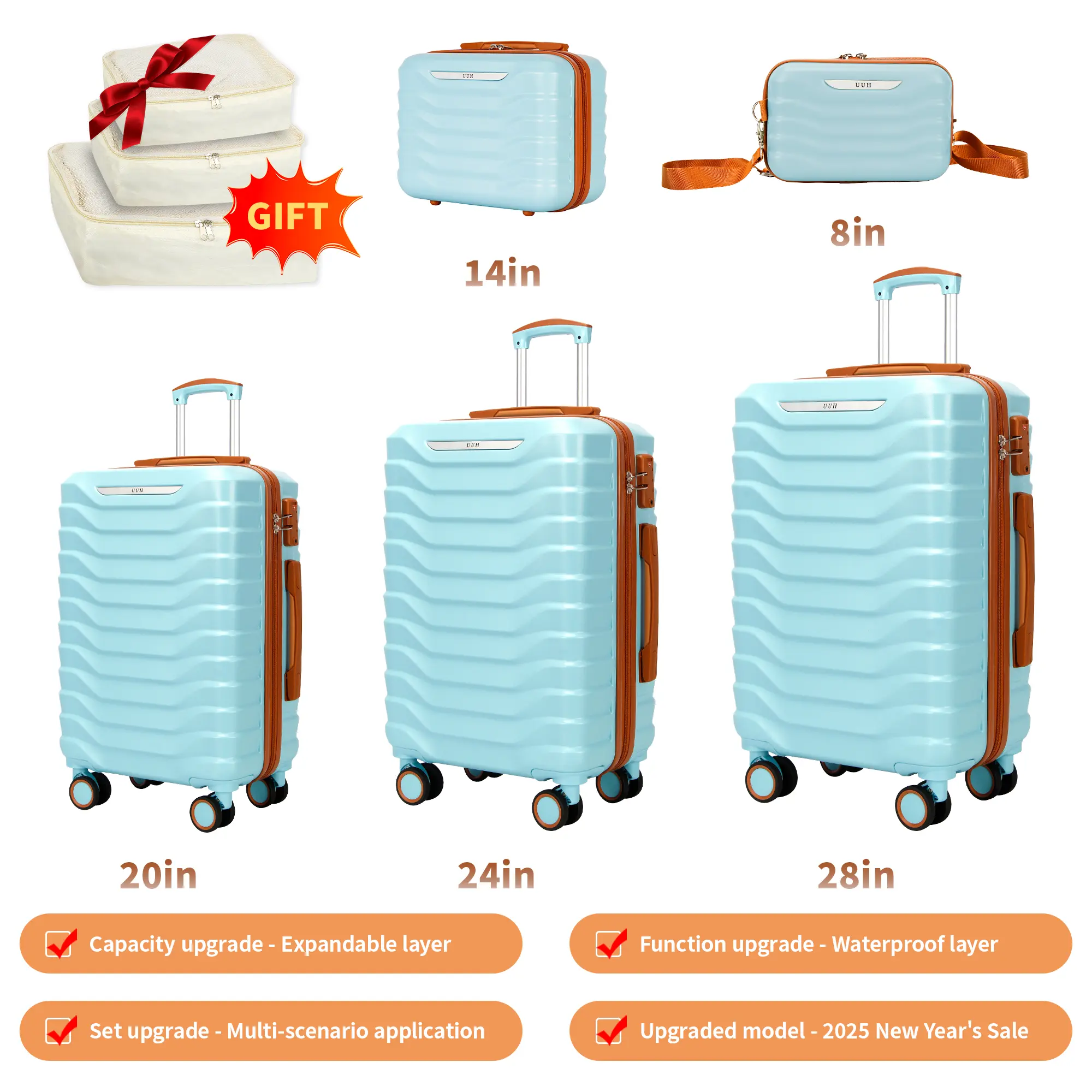 Expandable Luggage Sets 9pcs/8pcs/7pcs/4pcs Suitcase Sets With Water-Proof and Expandable Layer Makeup Bag Side Hooks And TSA Lock