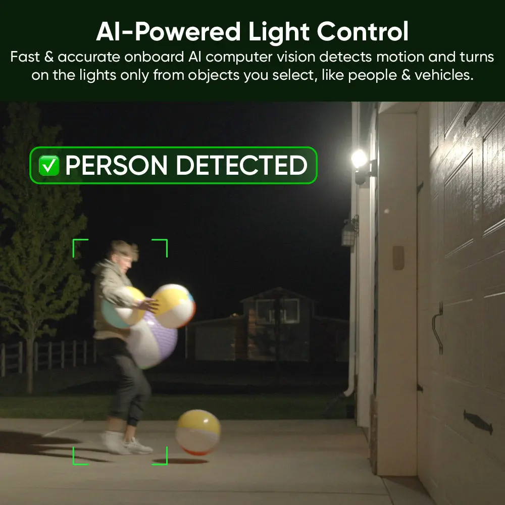 2K HD Smart Floodlight Camera – 3000 Lumen LEDs, Color Night Vision, 180° View & Motion Detection