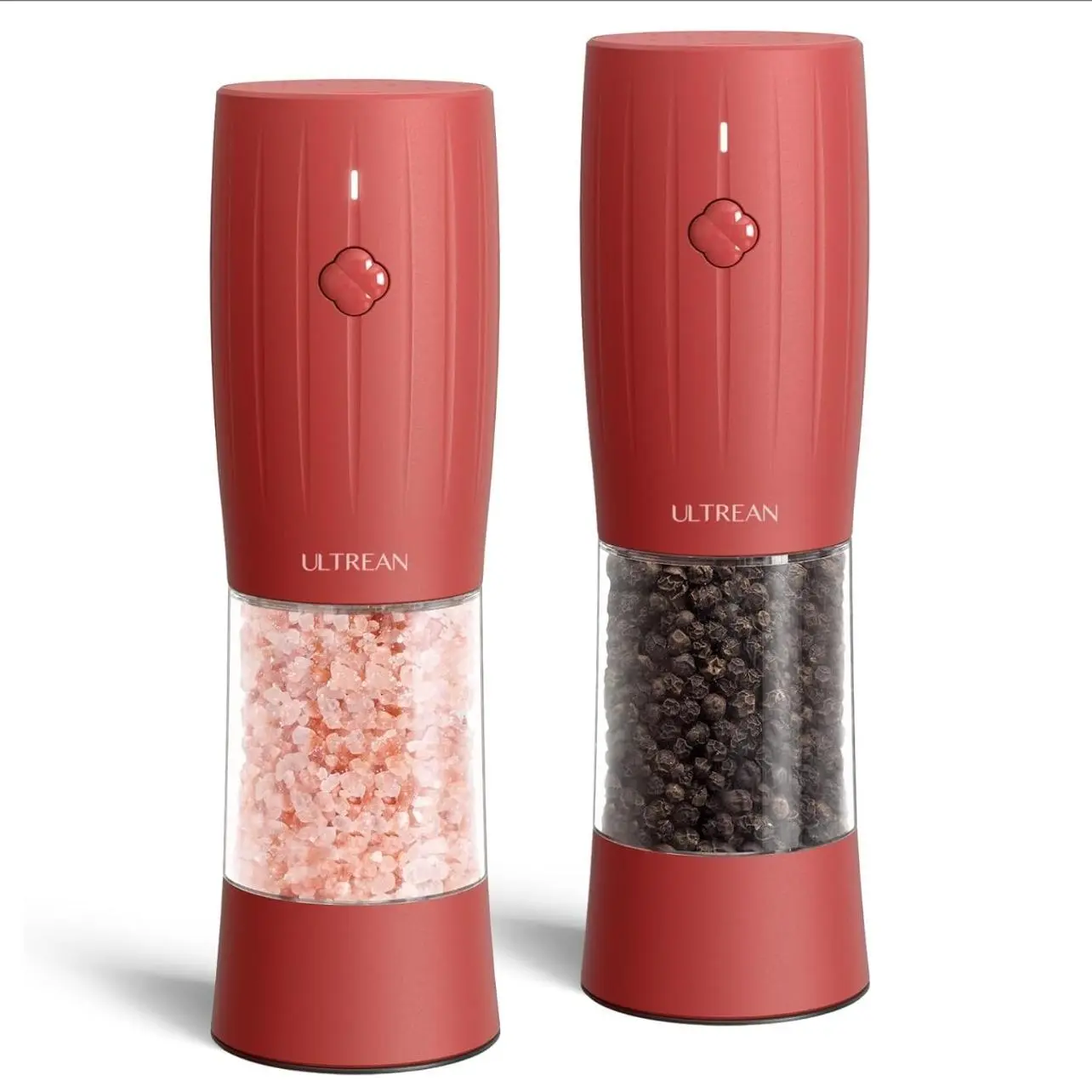 2PCS Rechargeable Salt & Pepper Grinder Set – Adjustable Stainless Steel Grinders with LED One-Hand Operation