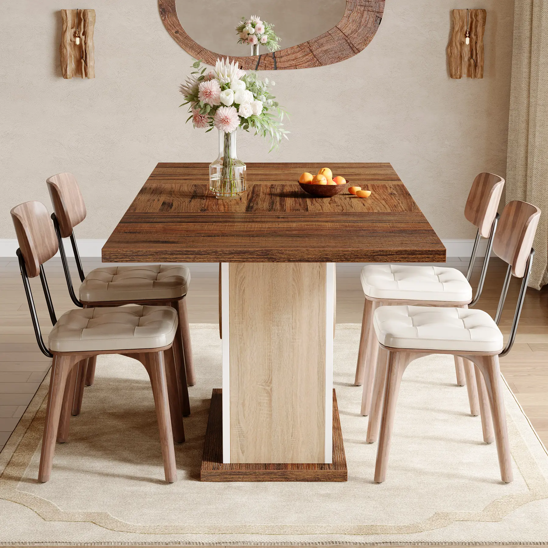 55'' Farmhouse Dining Table – Modern Wood Kitchen Table for 4–6 People, Perfect for Family Gatherings