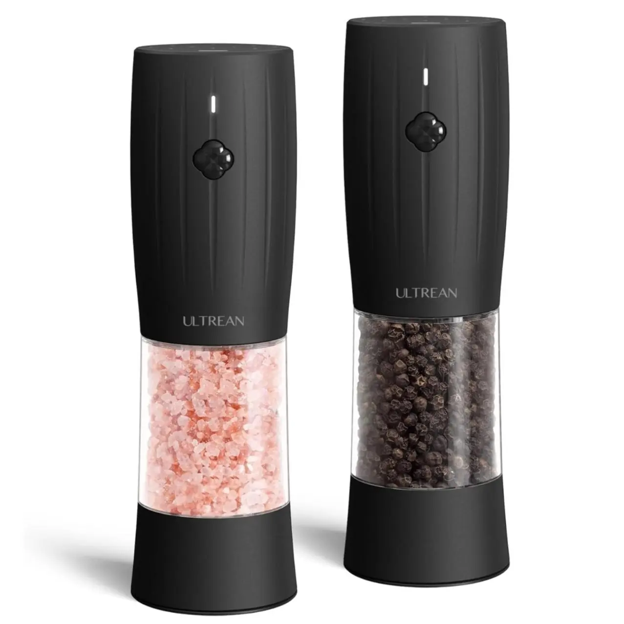 2PCS Rechargeable Salt & Pepper Grinder Set – Adjustable Stainless Steel Grinders with LED One-Hand Operation