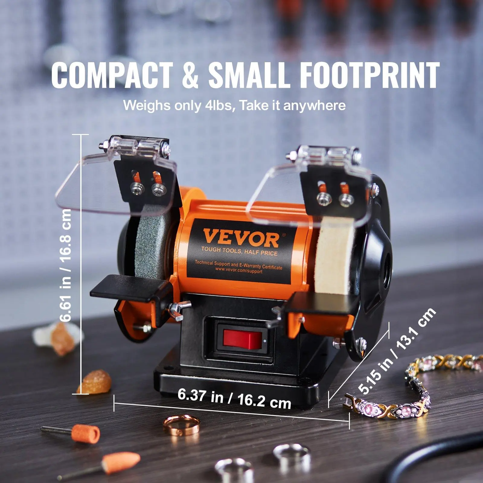 Bench Polisher & Buffing Machine for Metal/Jewelry/Wood - With Wool & Abrasive Wheels, 100 Tools, 3590RPM