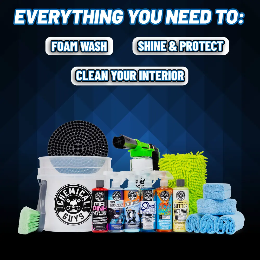 16pc All Season Car Wash Kit - Complete Interior/Exterior Detailing Products Set with Car Wash Equipment, Foam Cannon, Soap, Tire Shine, Wheel Cleaner, Microfiber Towels, Protectants & More, Car Detailing Products