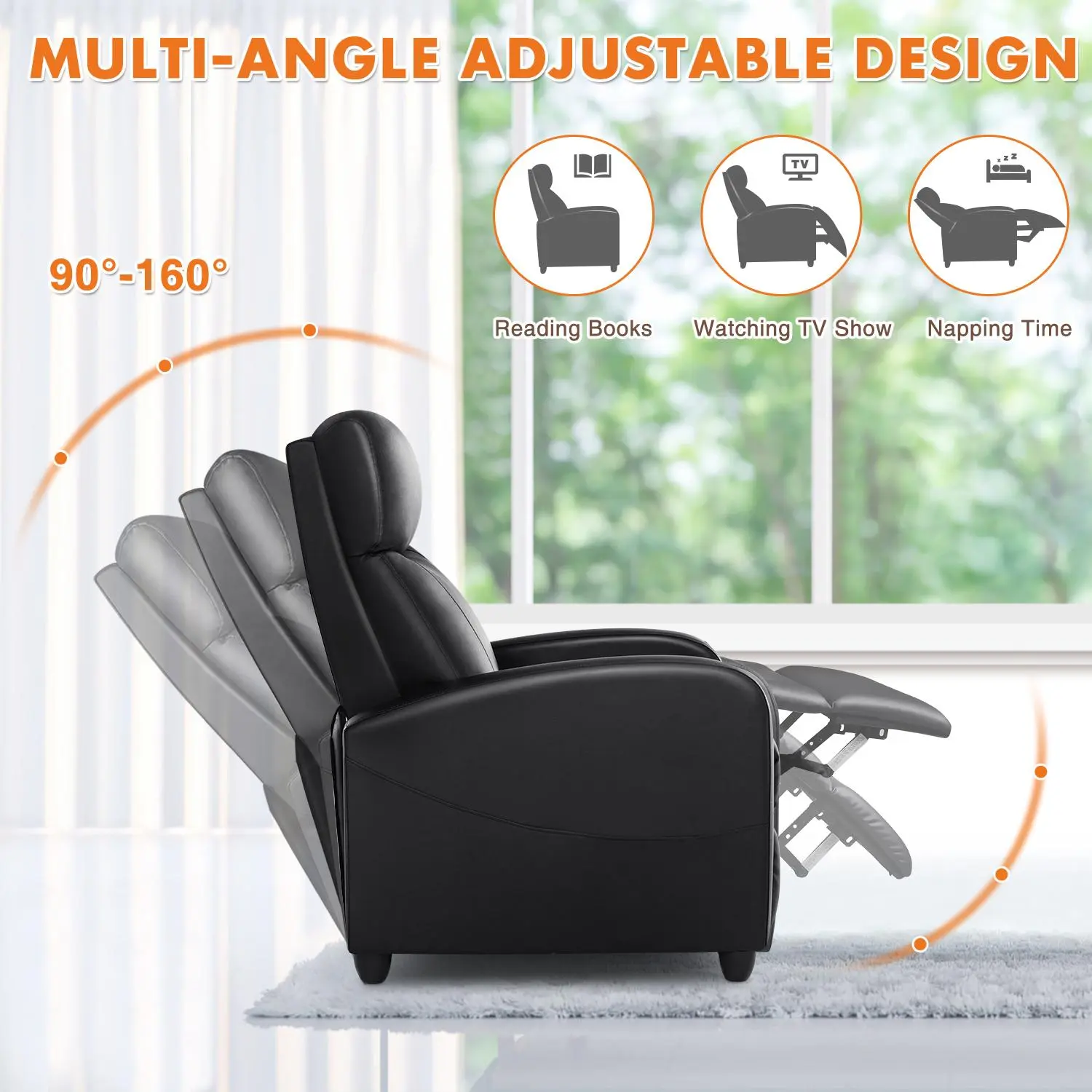 Recliner Chair for Living Room, Massage Recliner Chair Theater Chairs Adjustable Modern Reclining Chair with Padded Seat Backrest