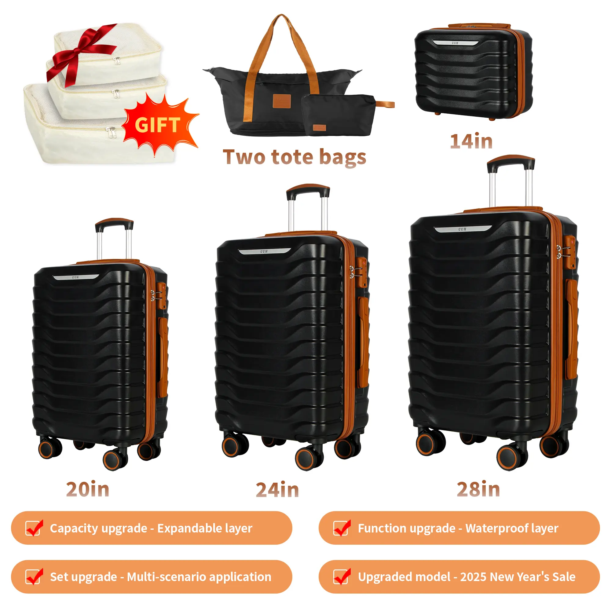 Expandable Luggage Sets 9pcs/8pcs/7pcs/4pcs Suitcase Sets With Water-Proof and Expandable Layer Makeup Bag Side Hooks And TSA Lock