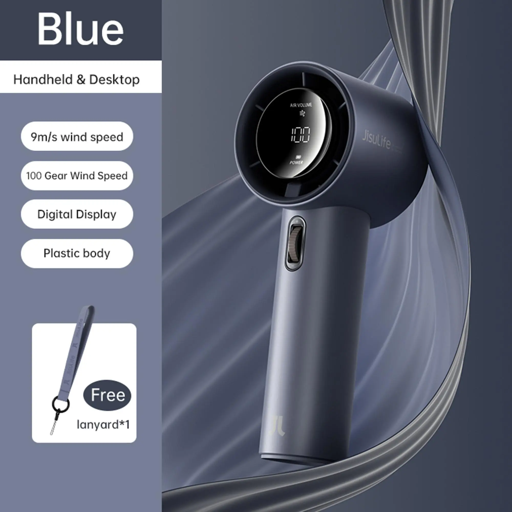 Portable Handheld Fan – 5000mAh Rechargeable Battery, 9m/s Strong Wind, Digital Display & Ultra-Quiet Cooling