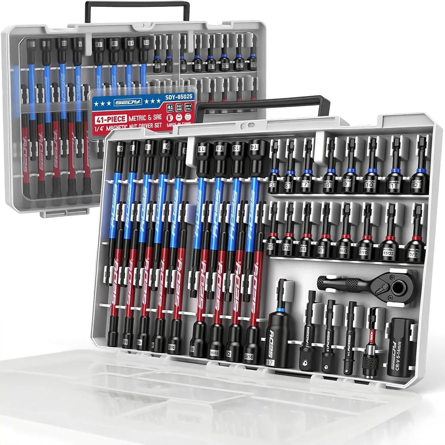 Magnetic Impact Nut Driver Set, 80pc or 41pc, Metric & SAE with Socket Adapters, Bit Holder, Wing Nut Driver, Universal Sockets, Quick Release Extension, Power Bits toolbox screwdriver set