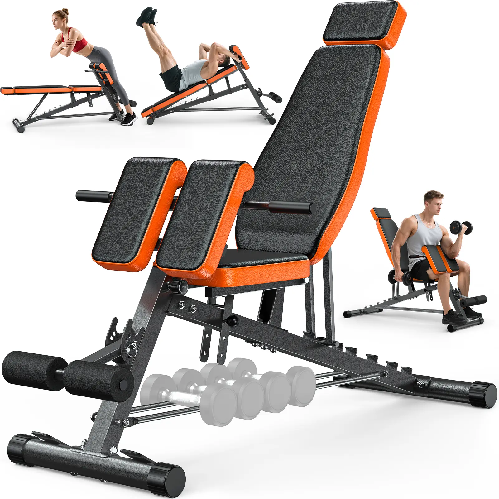 Multi-Functional FID Weight Bench for Full All-in-One Body Workout – Hyper Back Extension, Roman Chair, Adjustable Ab Sit up Bench, Incline Decline Bench, Flat Bench,Support up to 1000lbs，Suitable for home workouts，outdoorfun