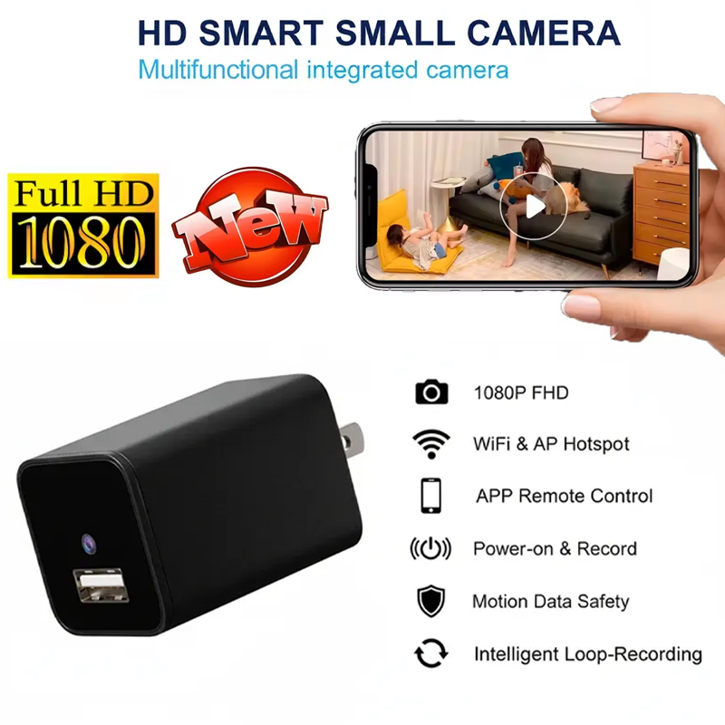 Mini Security Camera 1080P HD, Motion Detection, Remote View, Recording, USB Phone Charger