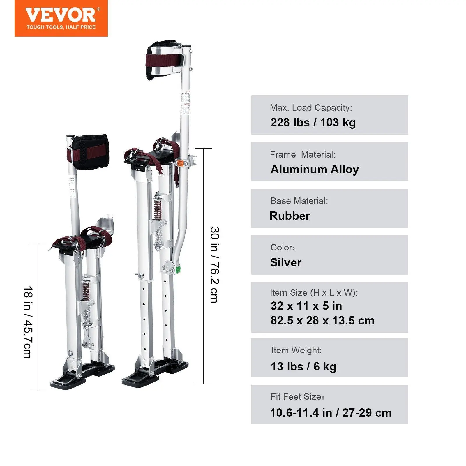 Drywall Stilts, Adjustable Aluminum Tool Stilts with Protective Knee Pads, Durable and Non-slip Work Stilts for Sheetrock Painting, Walking, Taping