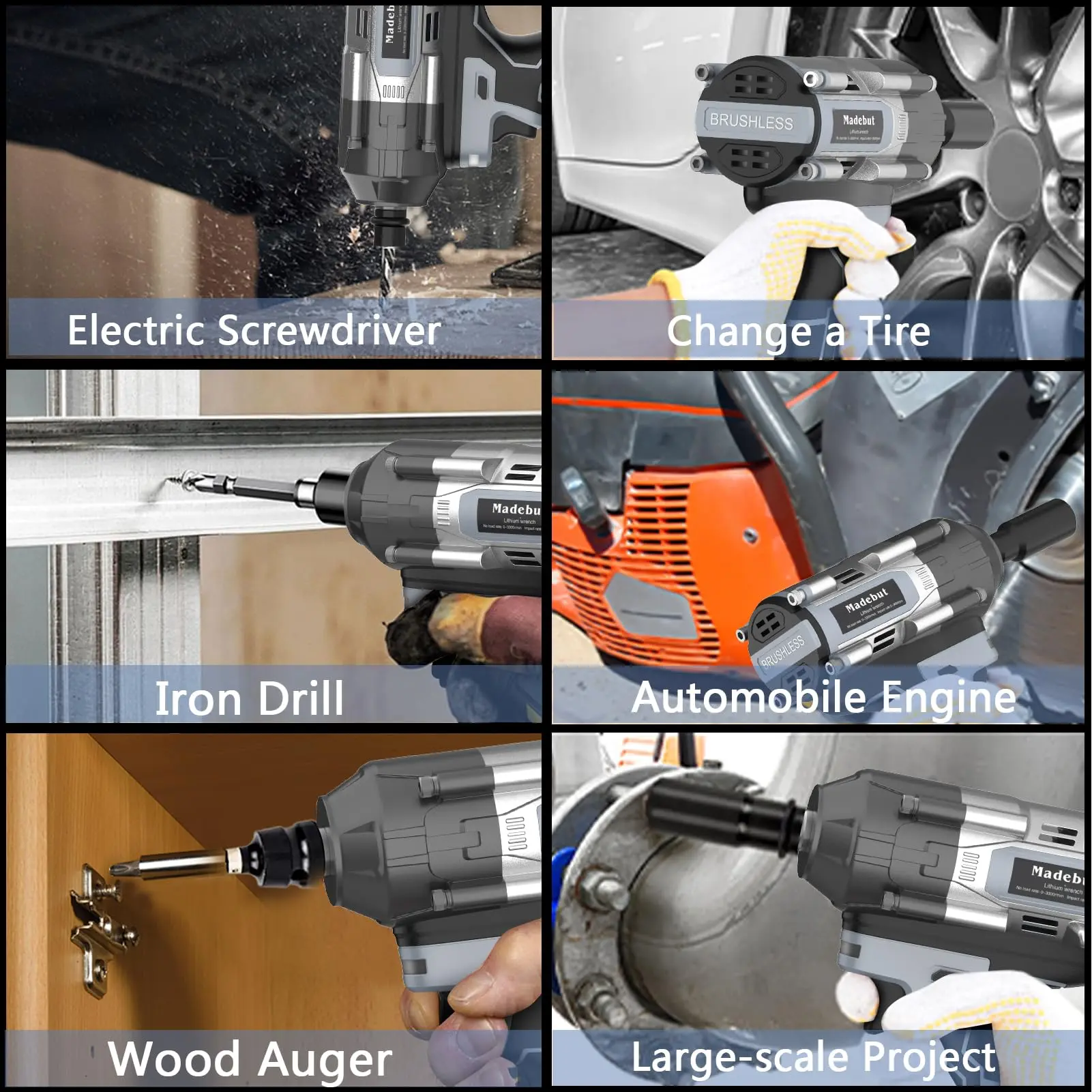 1000 N.m Cordless Impact Wrench, All-Metal Cordless Impact Gun with 2 * 4.0Ah, 3-IN-1 Electric Impact Wrench with 5 Sockets