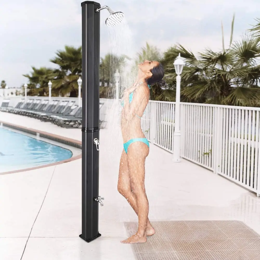 Solar Heated Shower, 9.3 / 5.5 / 10.6 / 16 / 2.3 Gallon Outdoor Shower with Shower Head and Foot Shower Tap，for Outdoor Backyard Poolside Beach Pool Spa