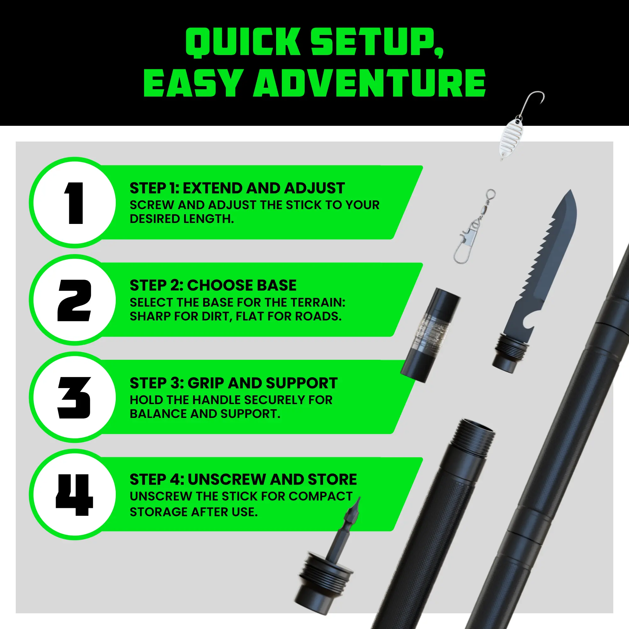 Hiking Stick – Essential Camping Gear for Hiking & Trekking – Durable Walking Stick for Outdoor Adventures, Travel Accessories