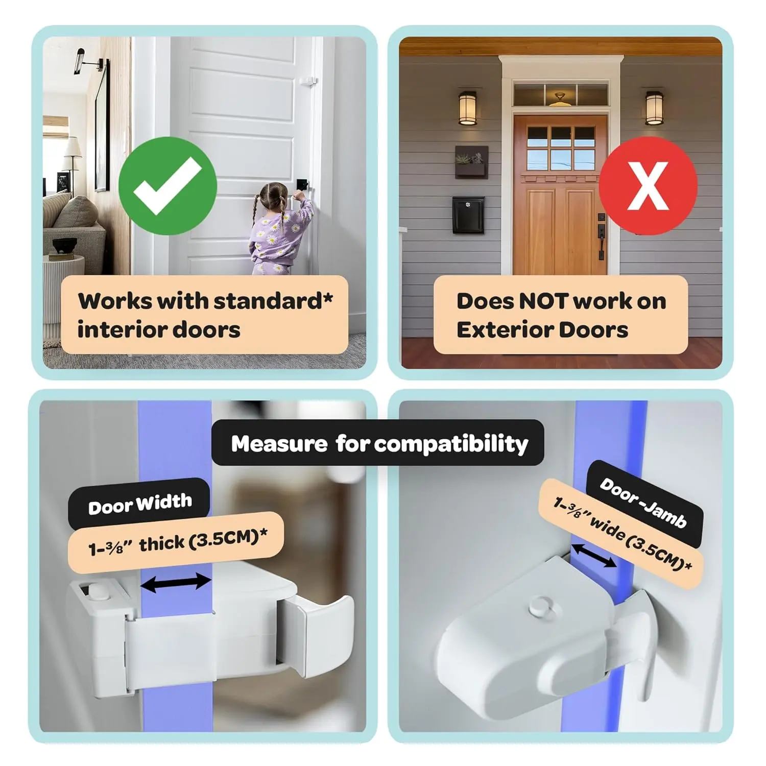 The Adjustable Snap-On Door Lock  - No Tools or Adhesives Required - Works With Door Knob, Lever or Handle