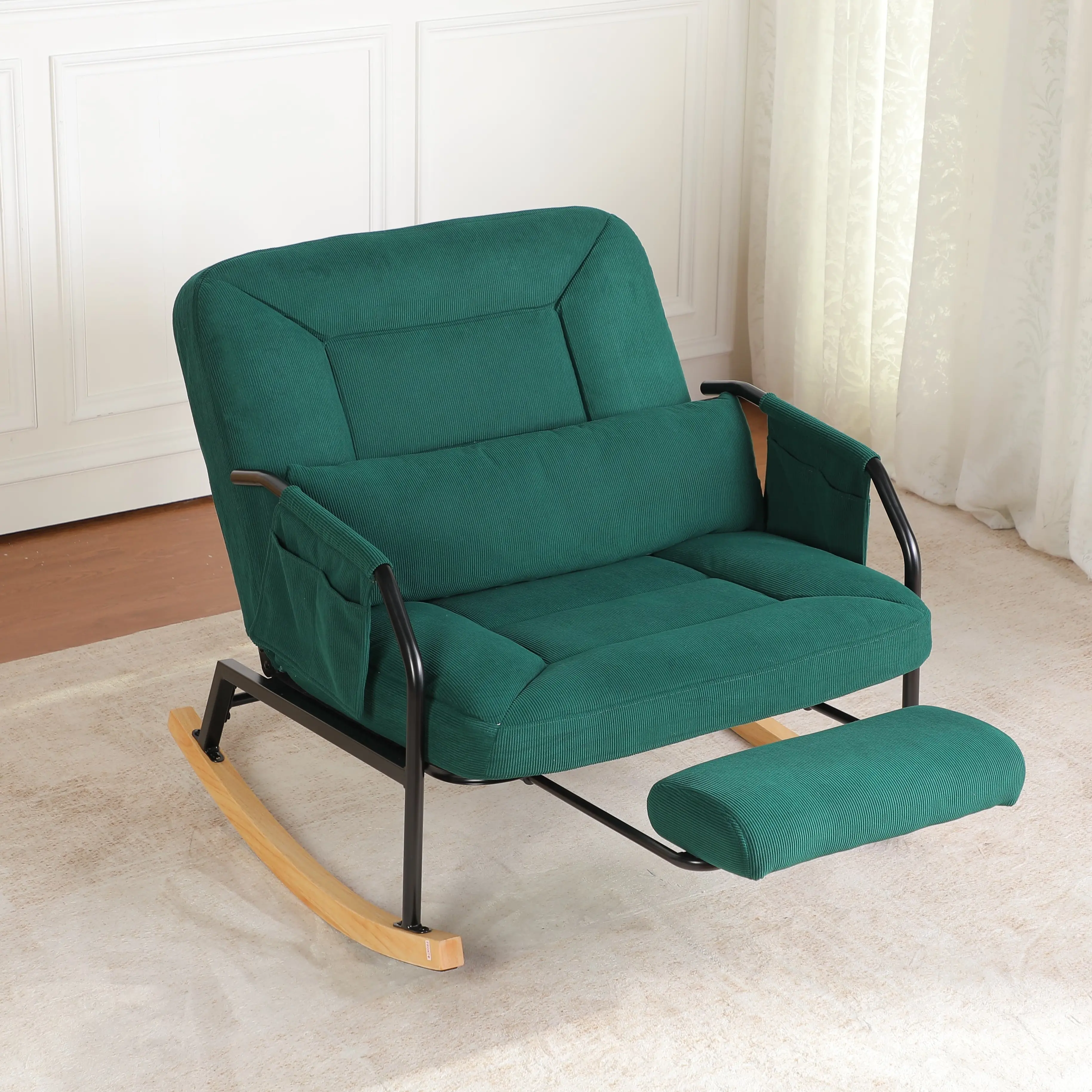 Roomy Nursery Rocking Chair with Corduroy Fabric