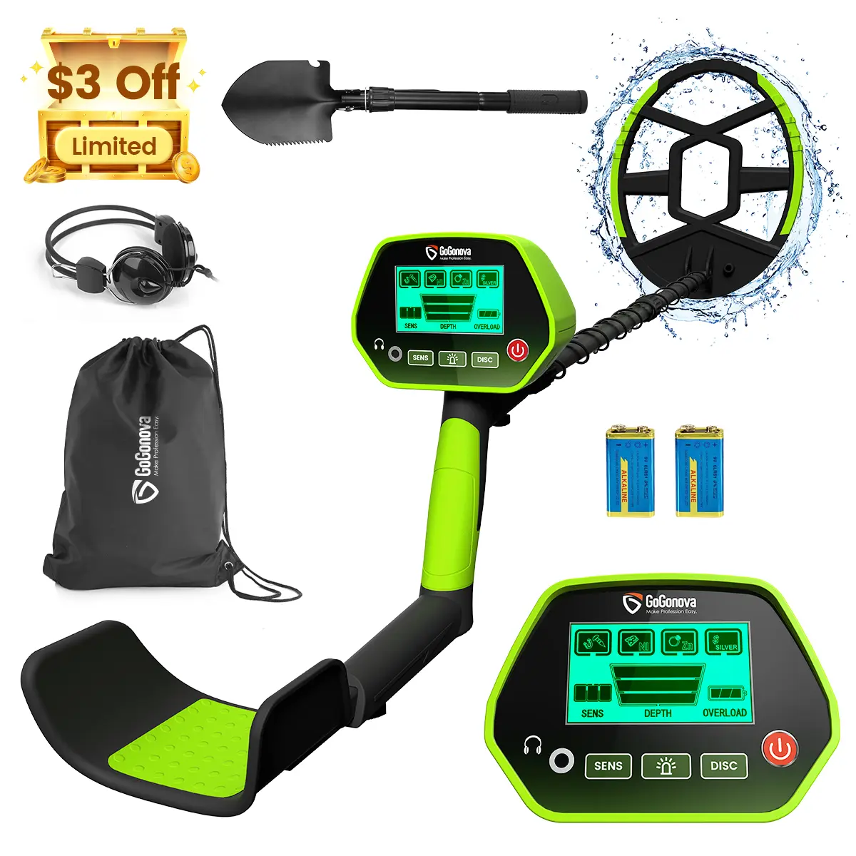 [3 OFF] Best Gift Waterproof Metal Detector for Adults & Kids, with High Accuracy Lightweight 8" Search Coil, All Metal & Disc Modes Tool Portable