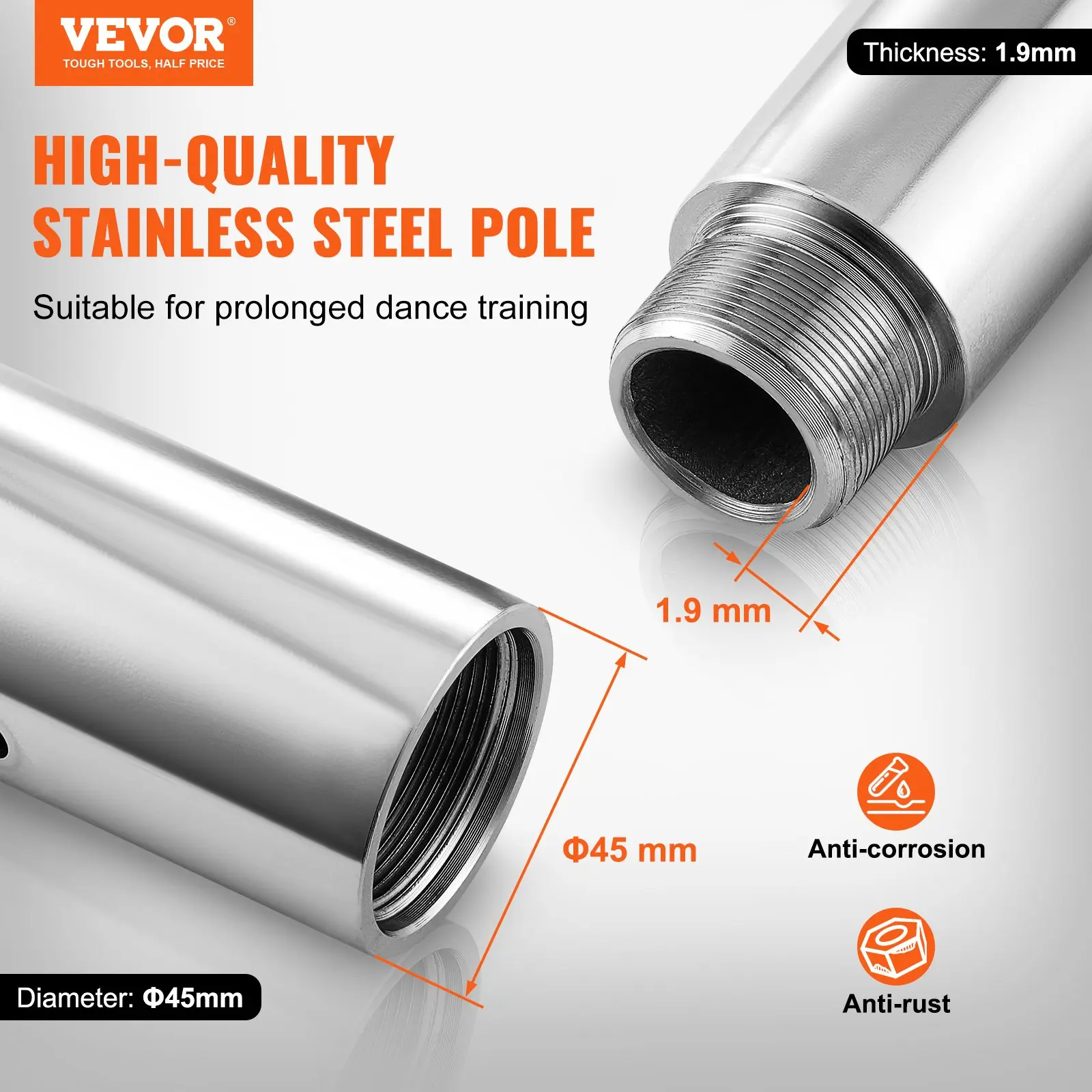 【fathersdaygift】Professional Dancing Pole Spinning Static Dancing Pole KitPortable Removable Pole45mm Heavy-Duty Stainless Steel PoleHeight Adjustable Fitness Polefor Exercise Home Club