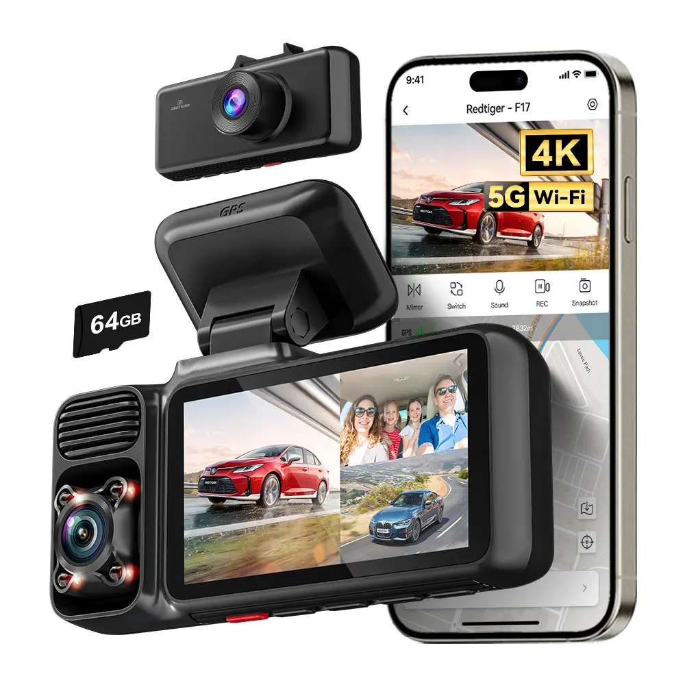 F17 4K 3-Channel Dash Cam with 5GHz WiFi GPS,