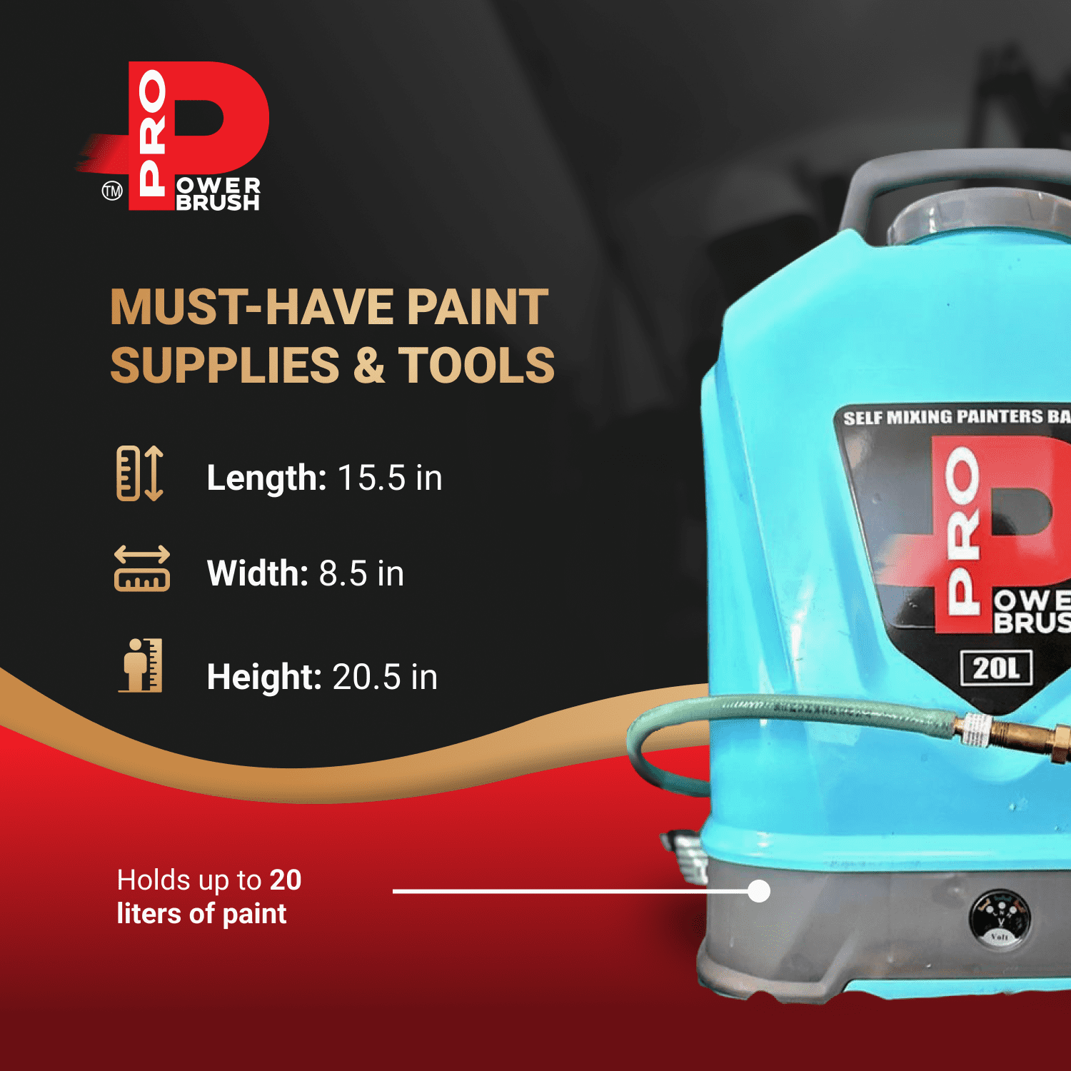 Pro PowerBrush Painters Backpack 20 Liter Electric Paint Machine with Power Brush Handle 7-45 Psi