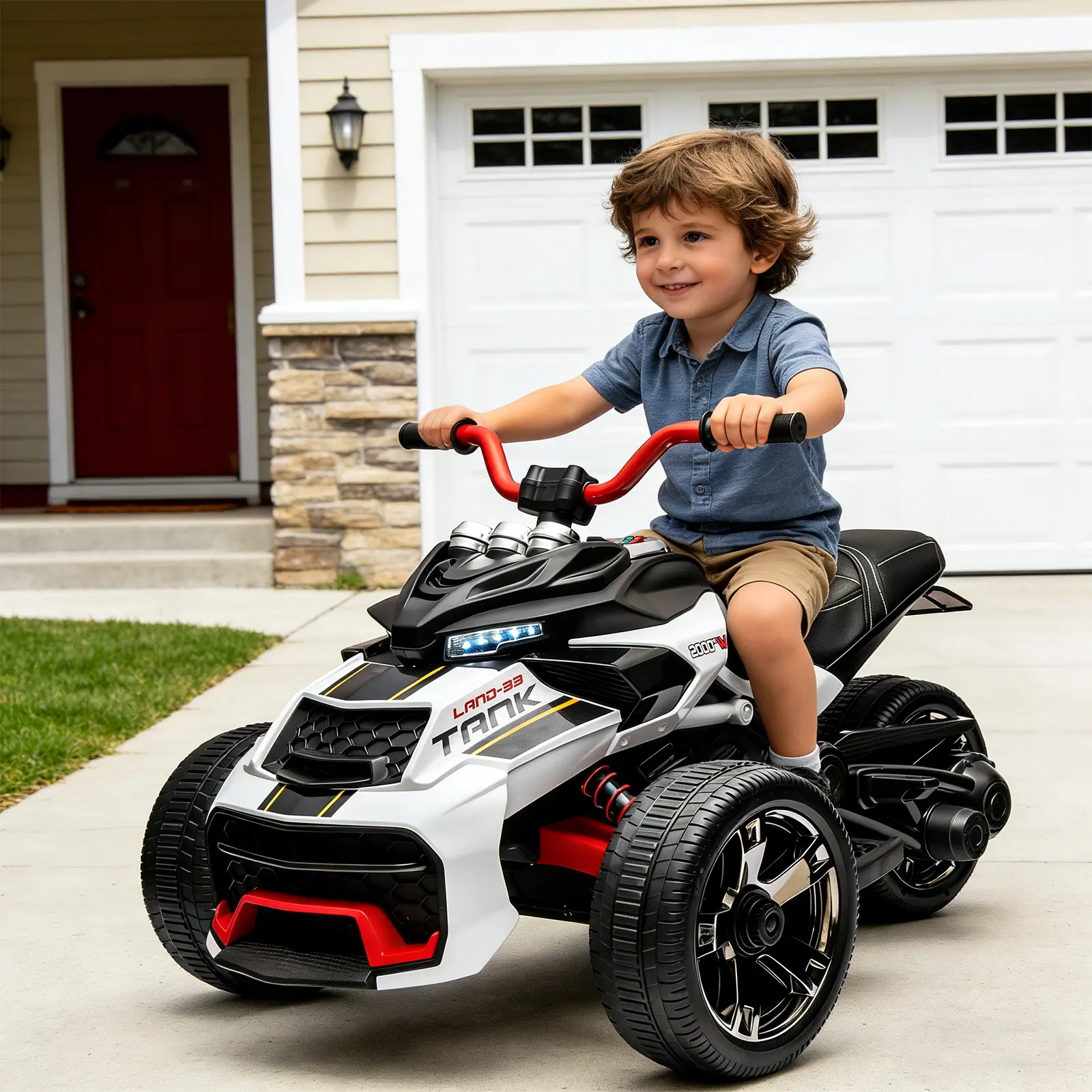 12V Electric 3-Wheel Ride-On Vehicle – Dual Motors, LED Lights, Music & USB, Fun for Kids Ages 3–7