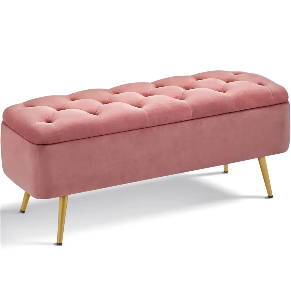 Storage Ottoman Bench – Upholstered Button-Tufted Footstool with Hidden Storage for Bedroom & Living Room