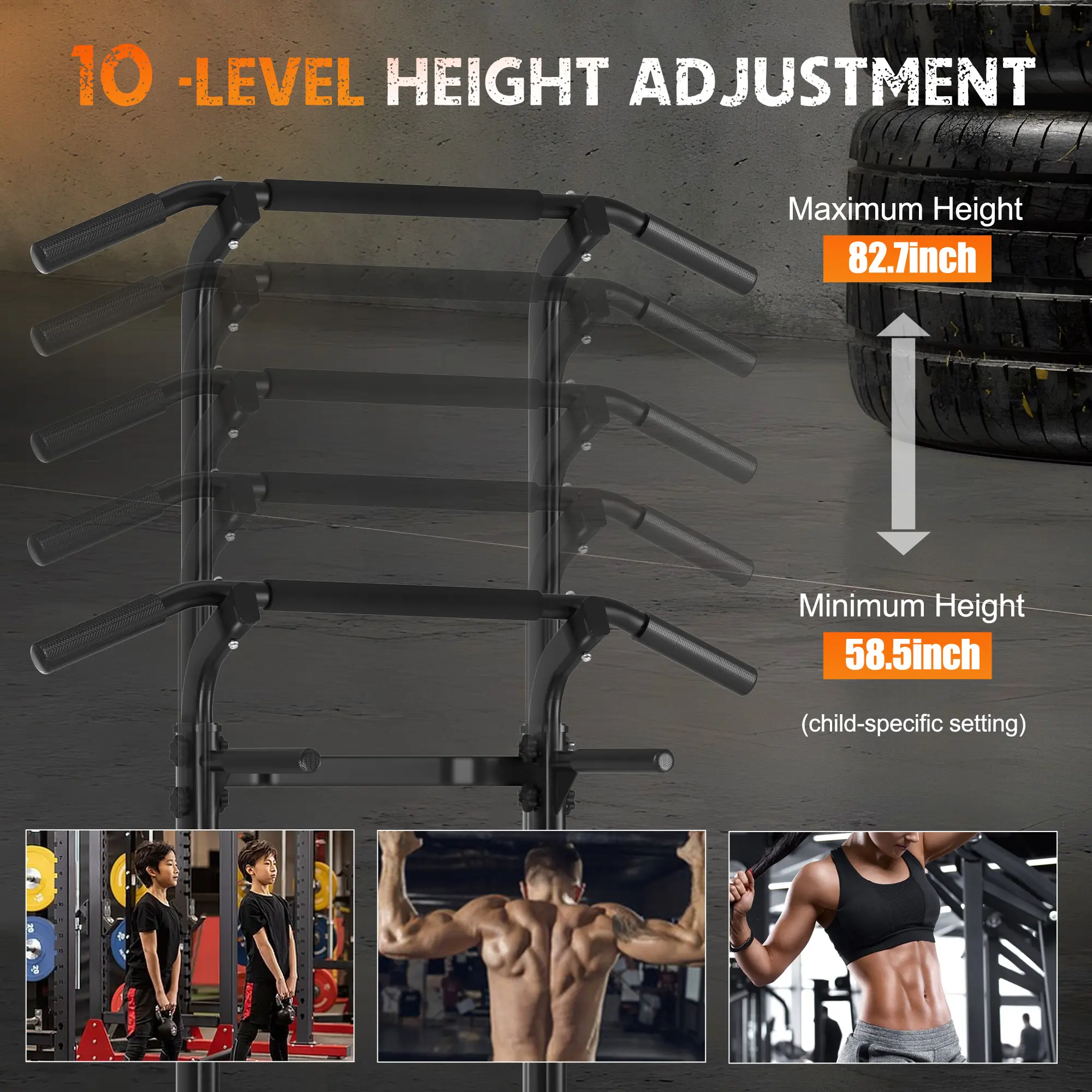 Home Gym Exercise Equipment - Adjustable Pull-Up Bar, Dip Station, Push-Up Bars for Whole Body Workout, 330 LBS Capacity Heavy-Duty Steel H-Shaped Base, Ideal for Men & Women