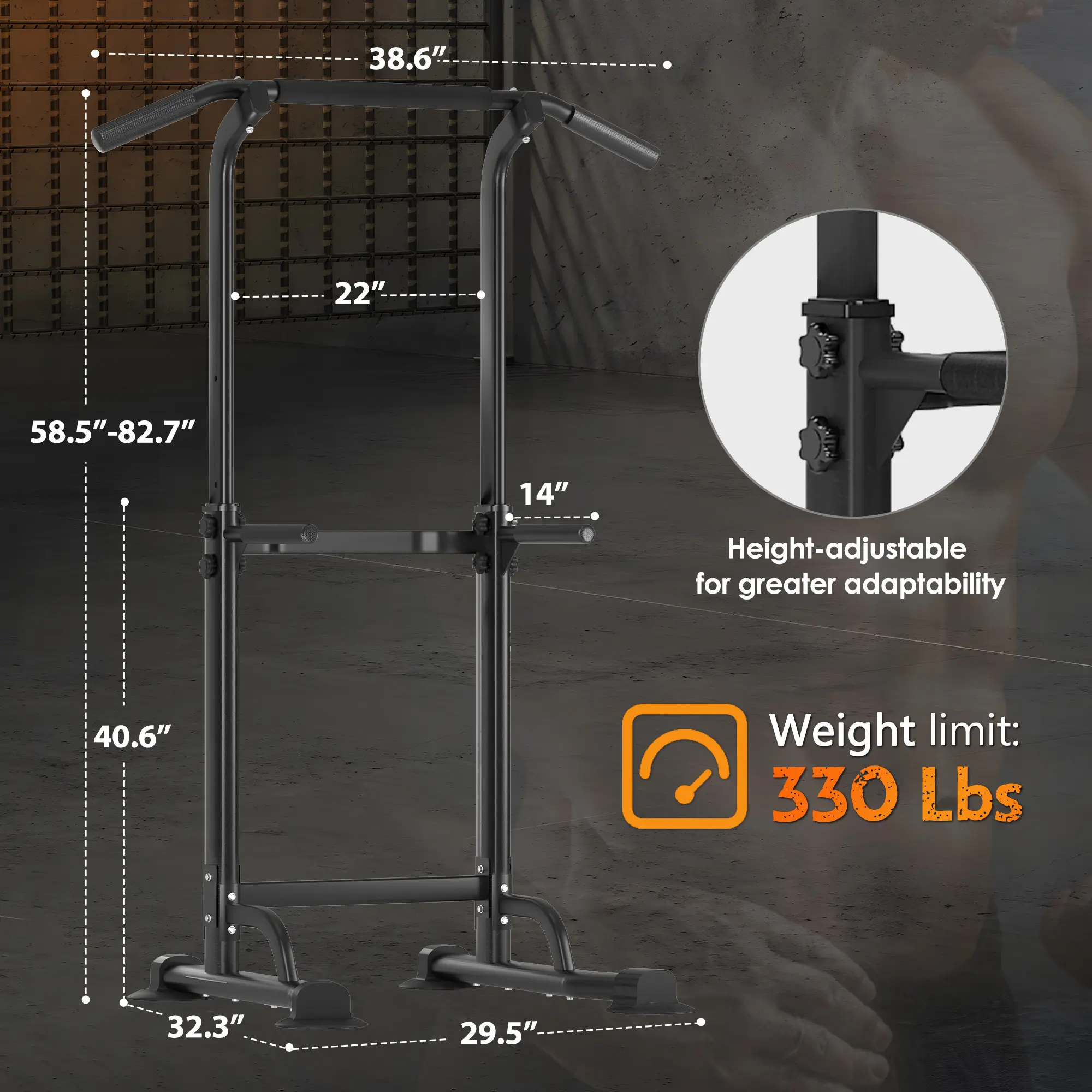 Home Gym Exercise Equipment - Adjustable Pull-Up Bar, Dip Station, Push-Up Bars for Whole Body Workout, 330 LBS Capacity Heavy-Duty Steel H-Shaped Base, Ideal for Men & Women