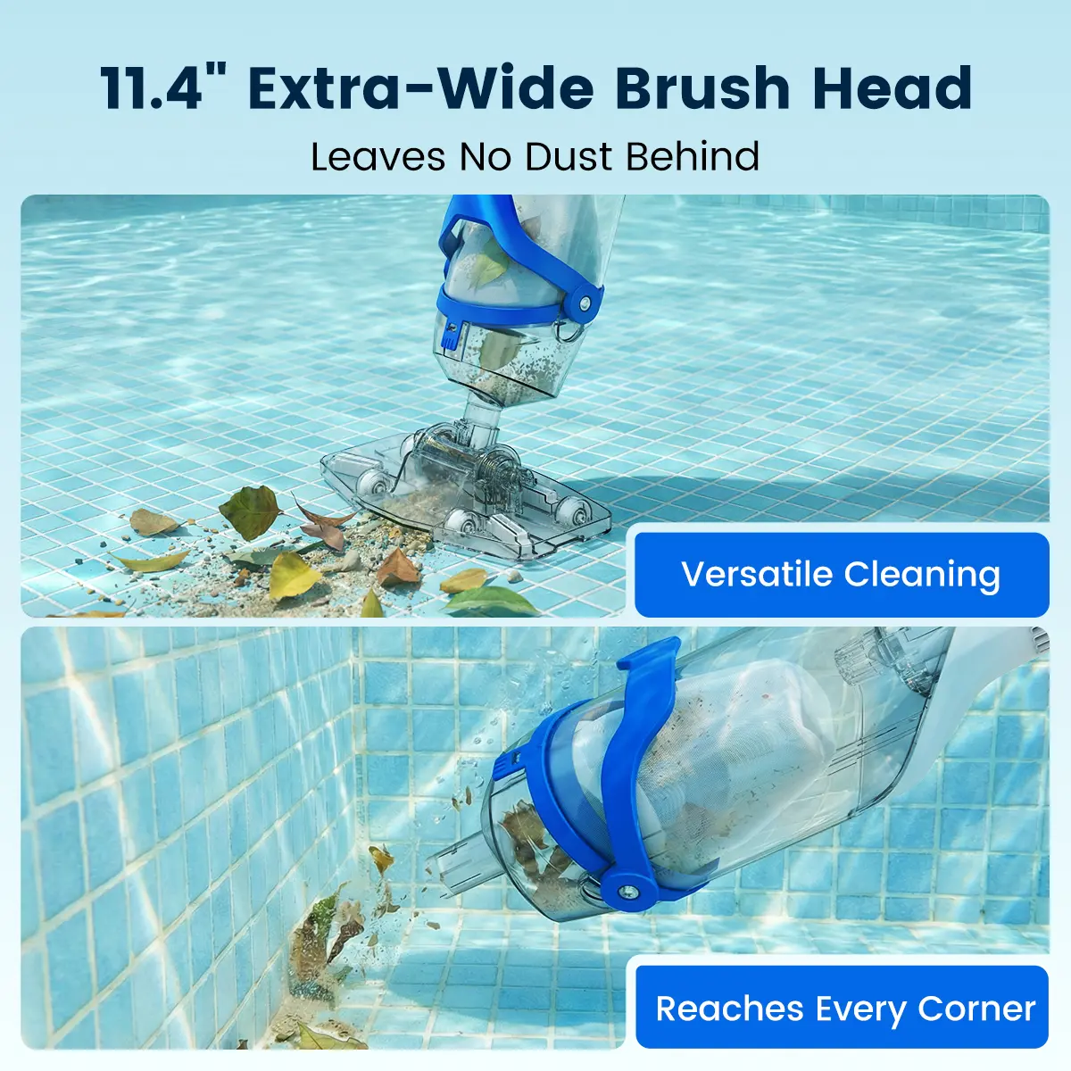 【Summer Vibes】New Upgrade PC18 Pool Vacuum for Above Ground Pool with Telescopic Pole, Running time up to 1H, Handheld Design with Powerful Suction up to 18.5 gallon/min Ideal for Leaves, Debris