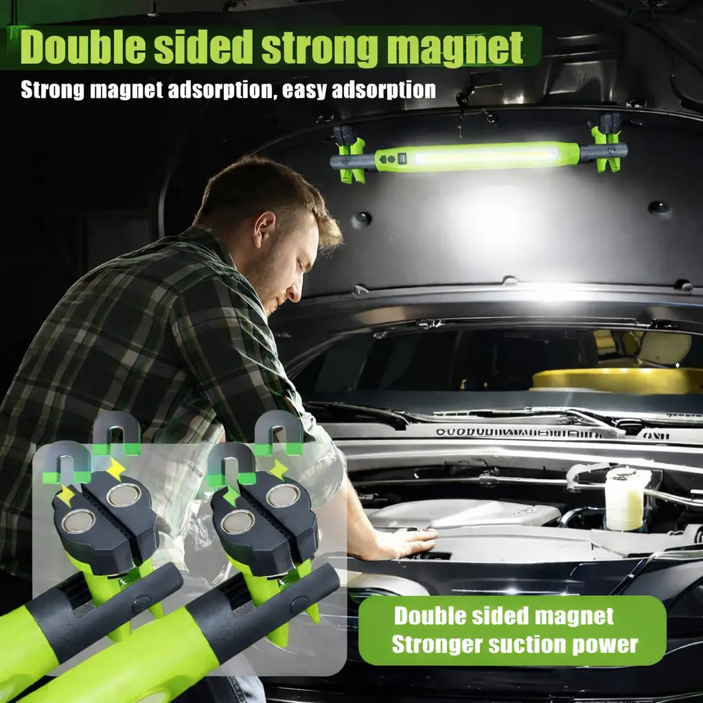 2026 Upgraded Rechargeable Magnetic LED Work Light Bar, COB Flashlight with Magnetic Base, Hooks & USB Power Bank for Car Repair, Garage Use