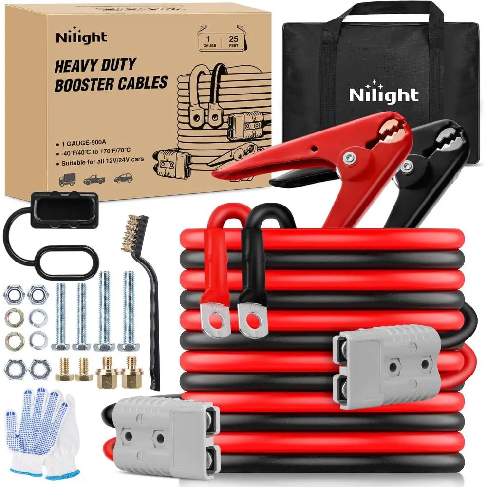 Nilight 0 Gauge 25 Feet Heavy Duty Jumper Cables 1000 Amp Booster Battery Cables with Permanent Installation kit and Quick Connect Plug Includes carrying bag for 12V & 24V Cars SUVs and Trucks summervibes fathersdaygift