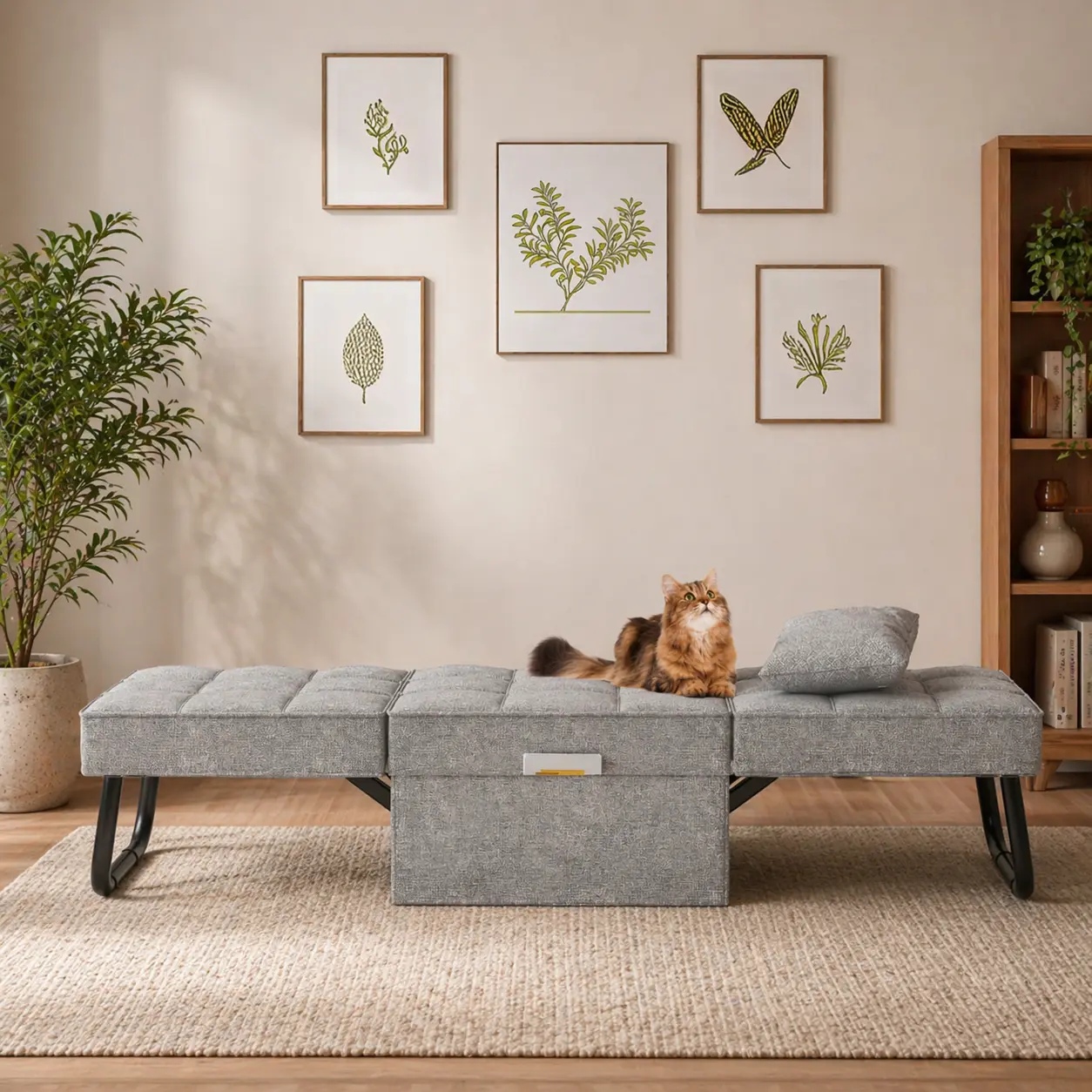 Convertible Sleeper Chair Sofa Bed - 5-Level Adjustable Backrest Multi-Function Upholstered Ottoman Futon, Adjustable Upholstered Couch, Furniture for Living Room (Grey, Beds Compatible)