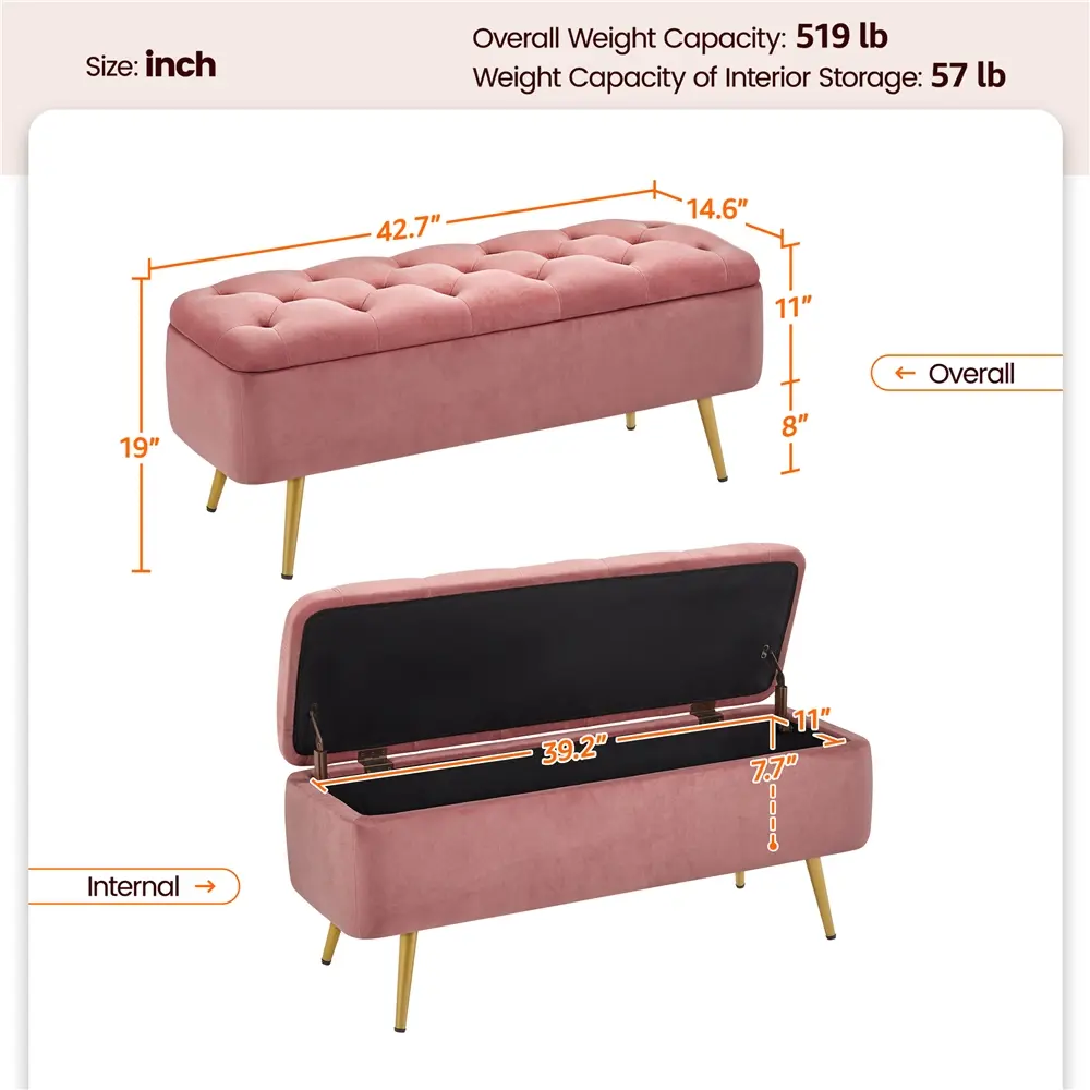 Storage Ottoman Bench – Upholstered Button-Tufted Footstool with Hidden Storage for Bedroom & Living Room