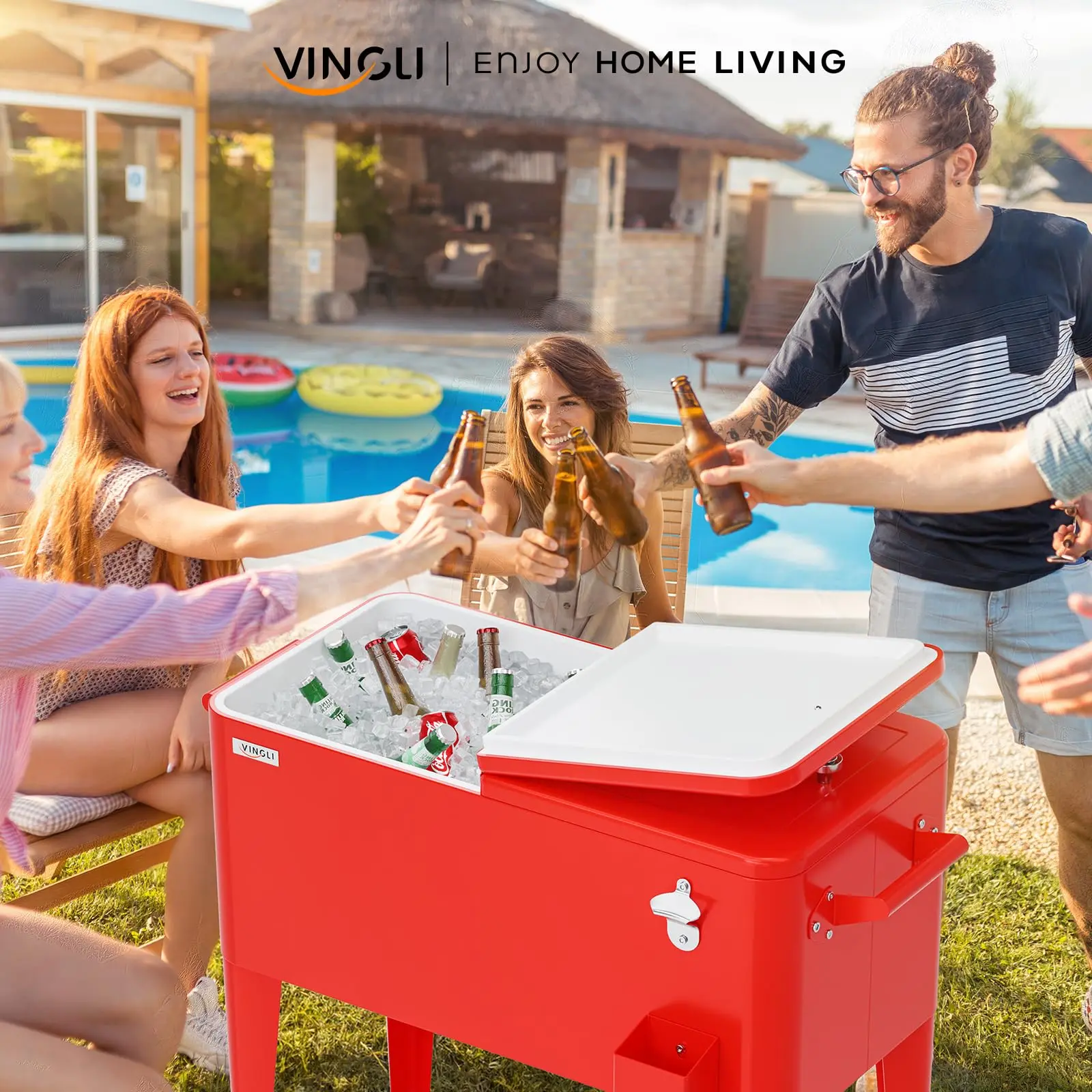 Father’s Day Gift – 80QT Rolling Ice Cooler Cart with Wheels, Shelf & Bottle Opener for Patio Parties & Outdoor Gatherings
