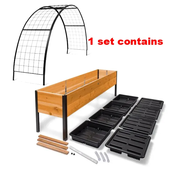 8' X 2' x 4' Self-Watering Eco-Stained Elevated Planter Box+ Arch Trellis