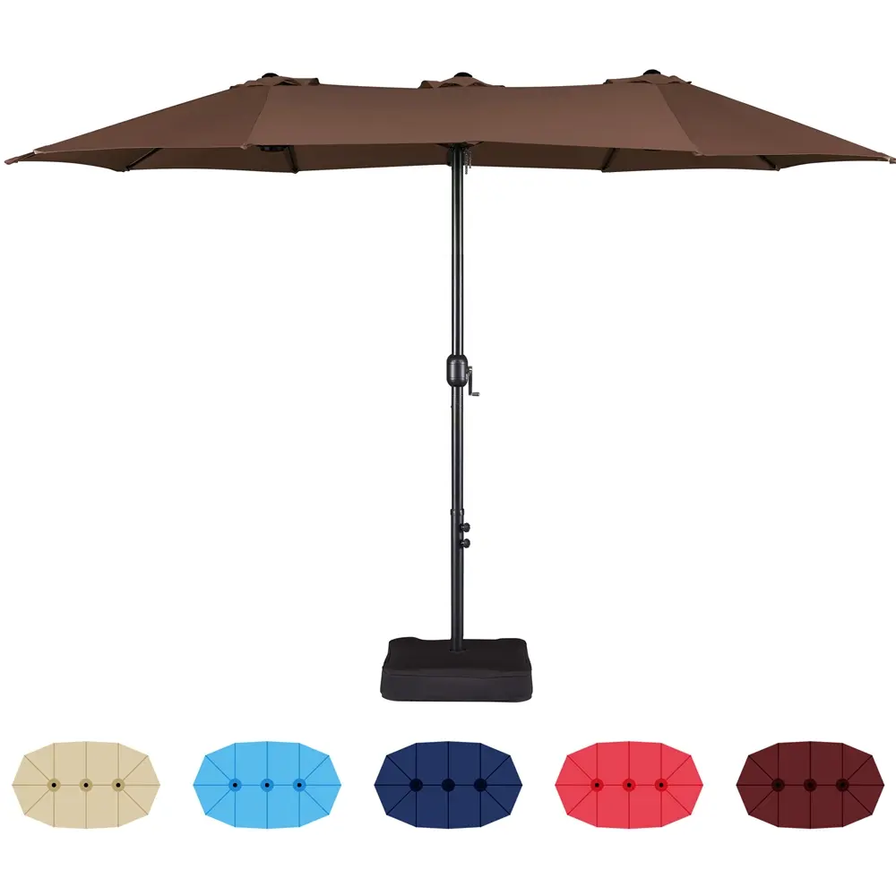 15FT Double-Sided Patio Umbrella – Large Outdoor Shade with 36 LED Lights, Crank System & Base Included for Patio, Pool & Backyard