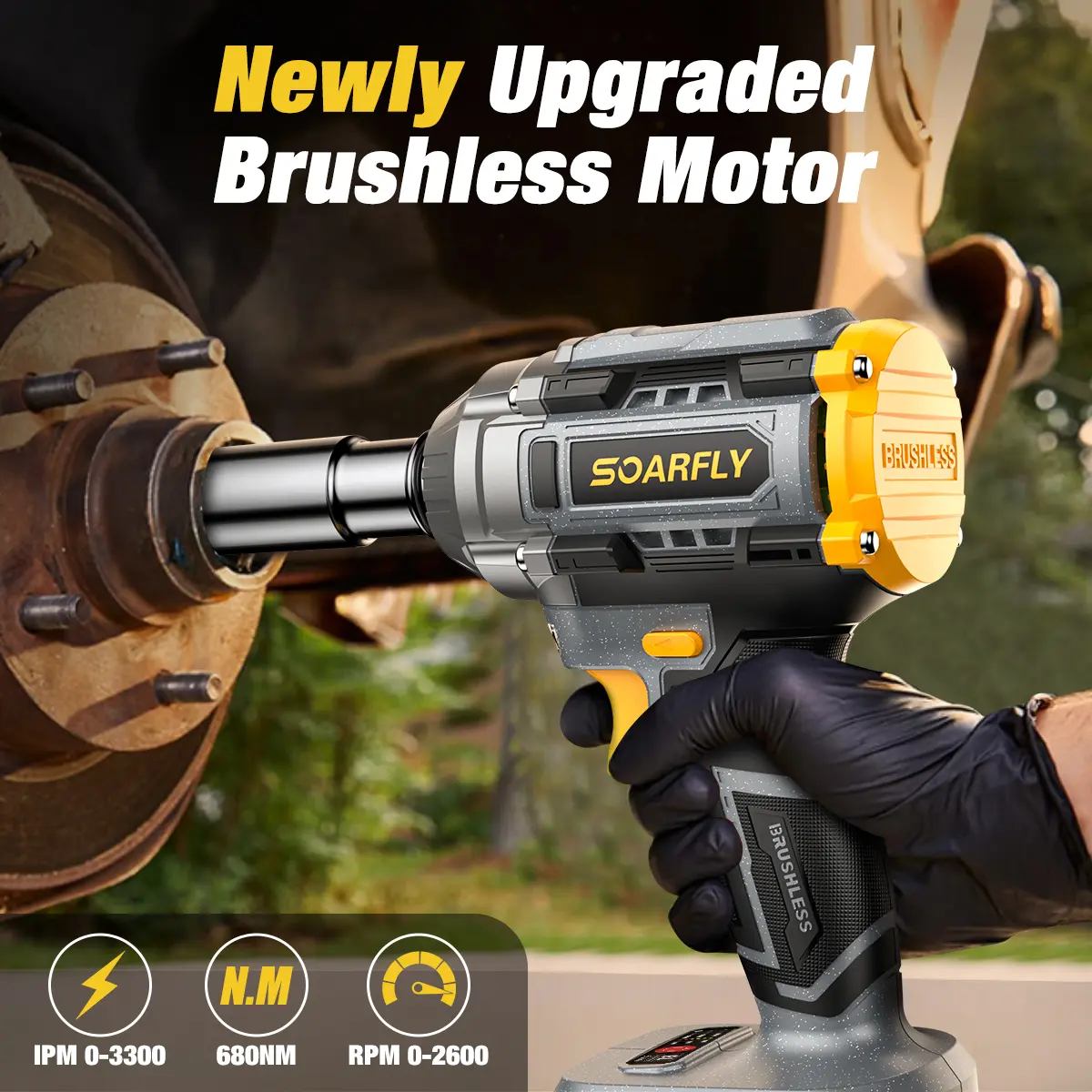 680NM Impact Wrench, 2x 4.0Ah Batteries, Fast Charger, 6 Screwdriver Bit, 8 Drill Bit, 6 Sockets, For Car, Trucks